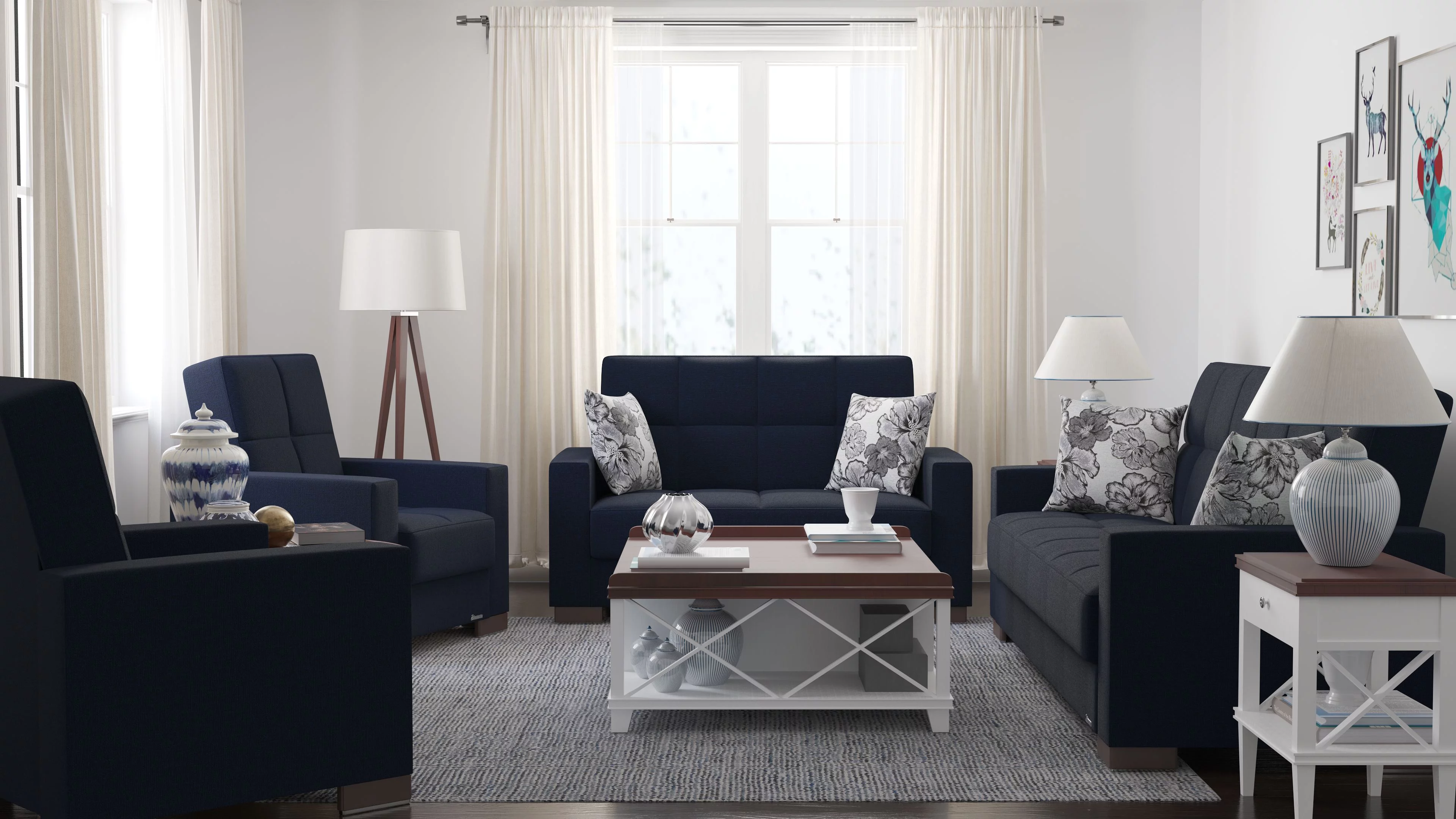 Ottomanson Origins Sleeper Loveseat, Dark Blue Polyester Fabric