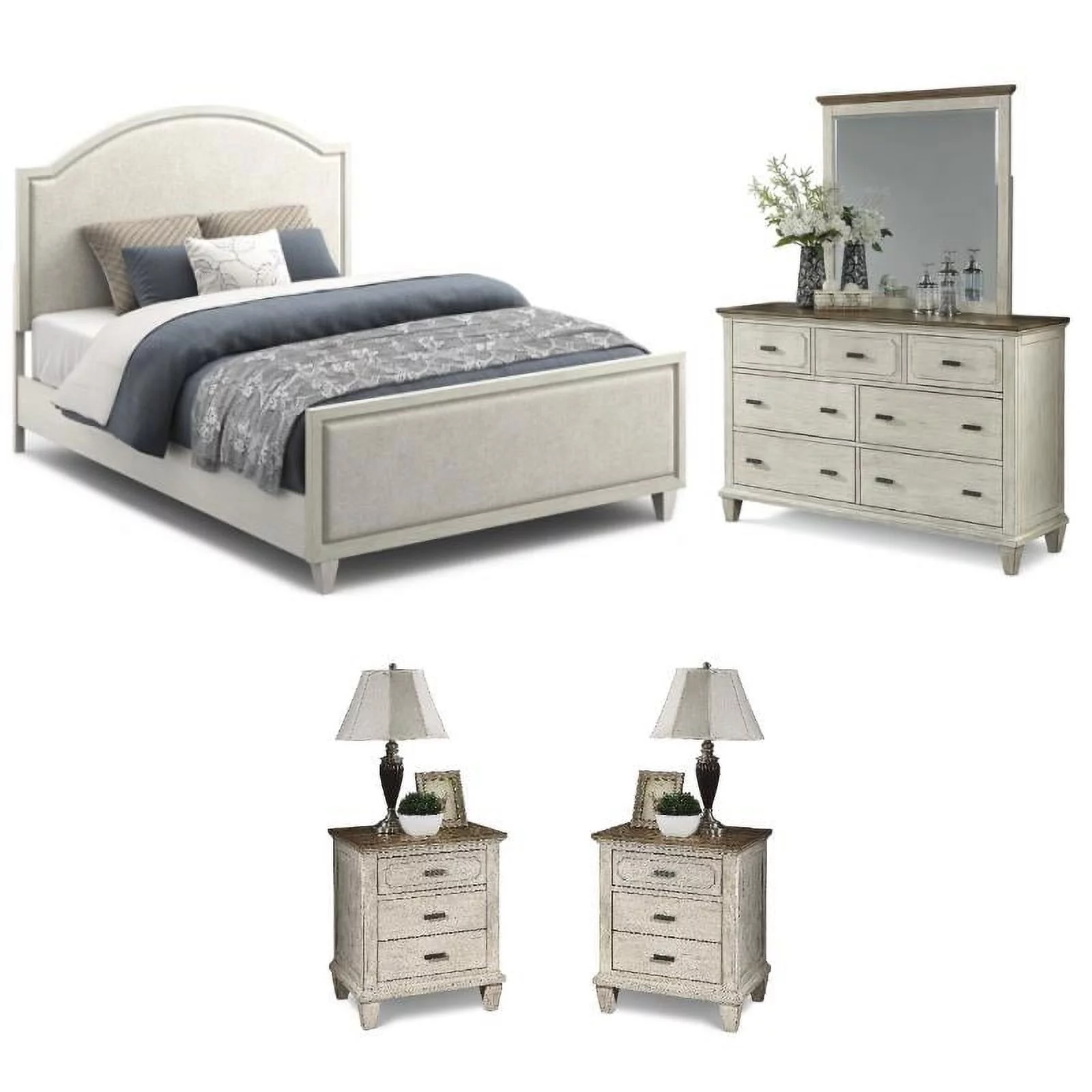 Home Square 4-Piece Set with Queen Bed & 2 Nightstands with 3 Drawers & Dresser