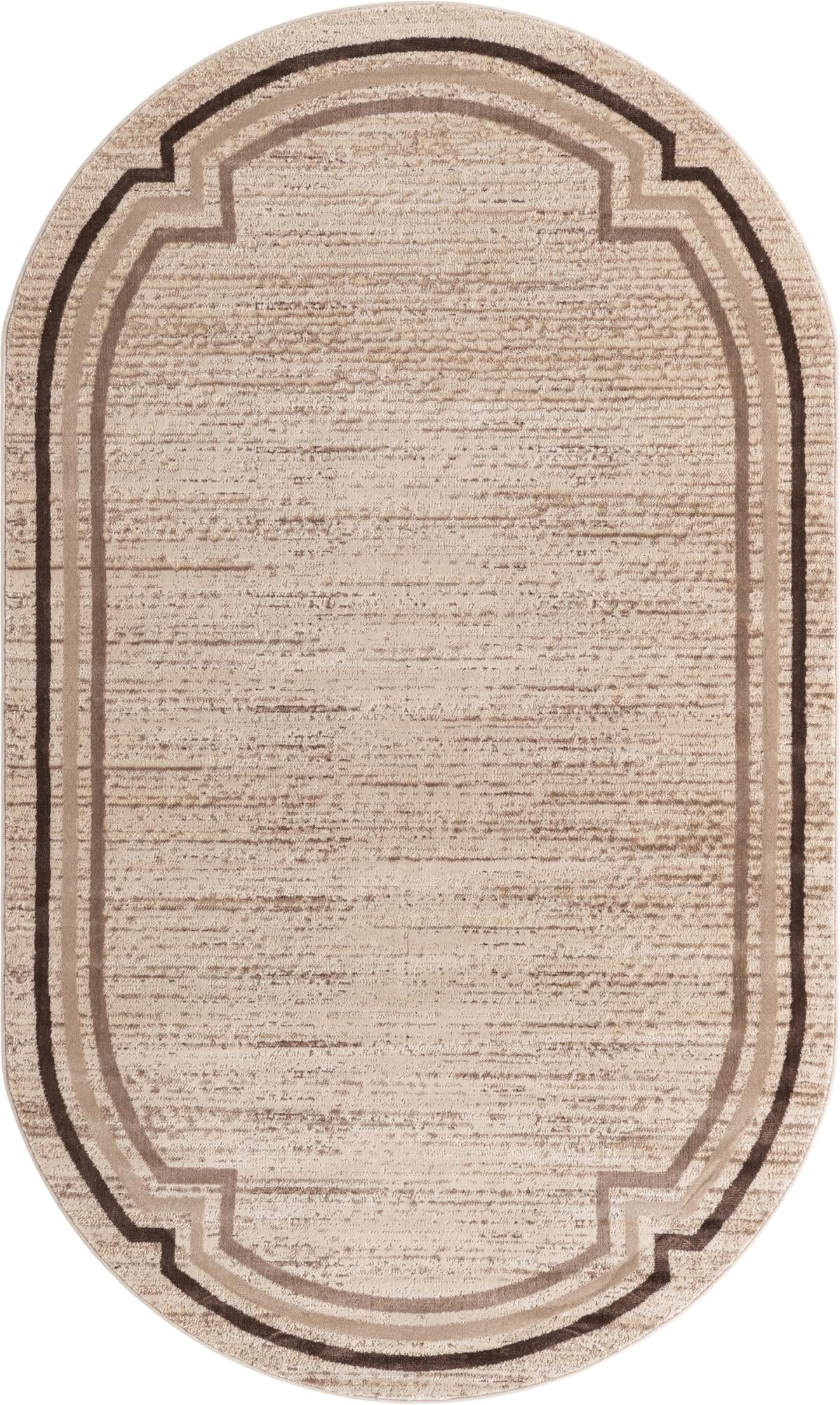 Unique Loom Fountain Oasis Rug Brown/Beige 5' x 8' Oval Border Coastal Perfect For Dining Room Bed Room Kids Room Play Room