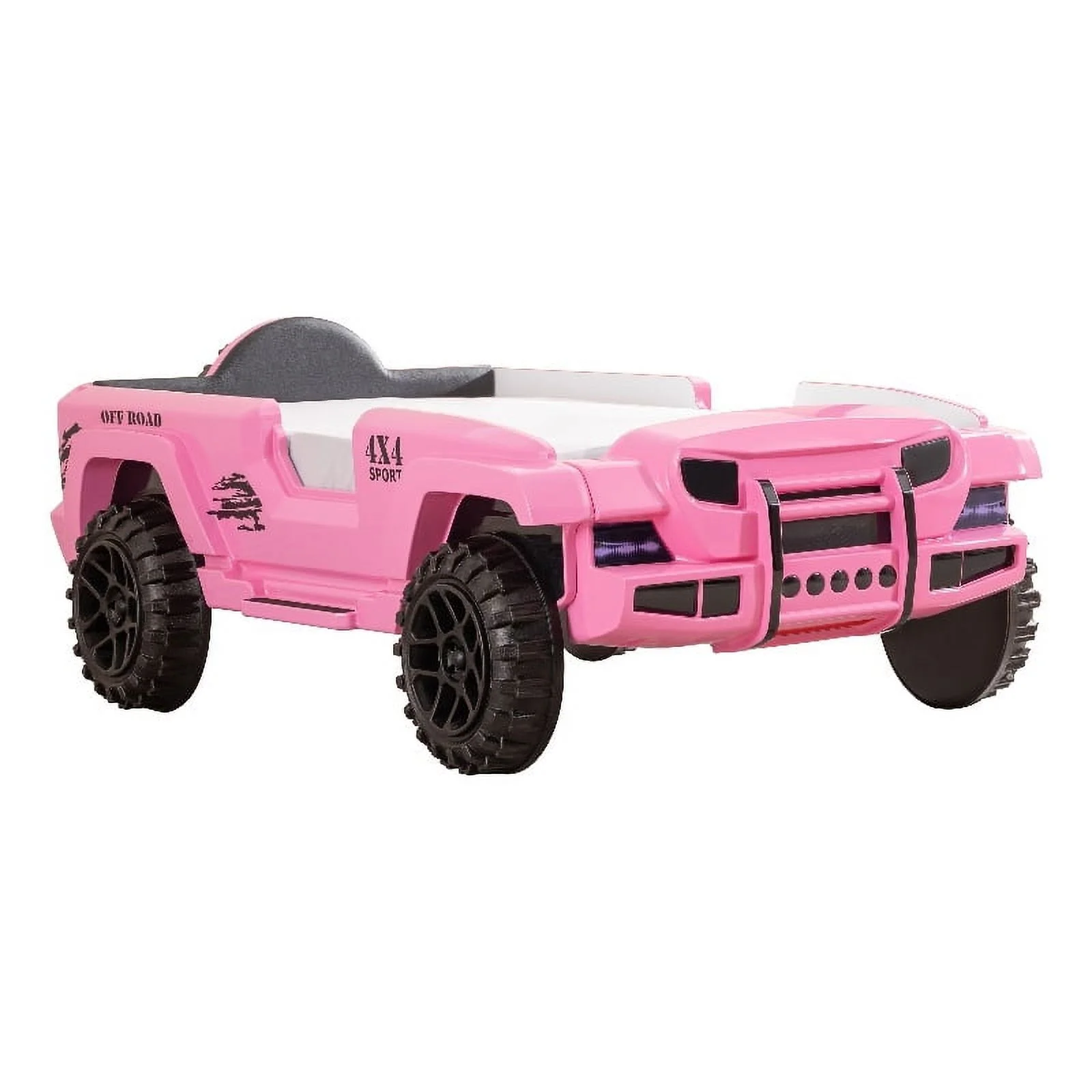 Furniture of America Abest Plastic Off Road Race Car Twin Kid's Bed in Pink