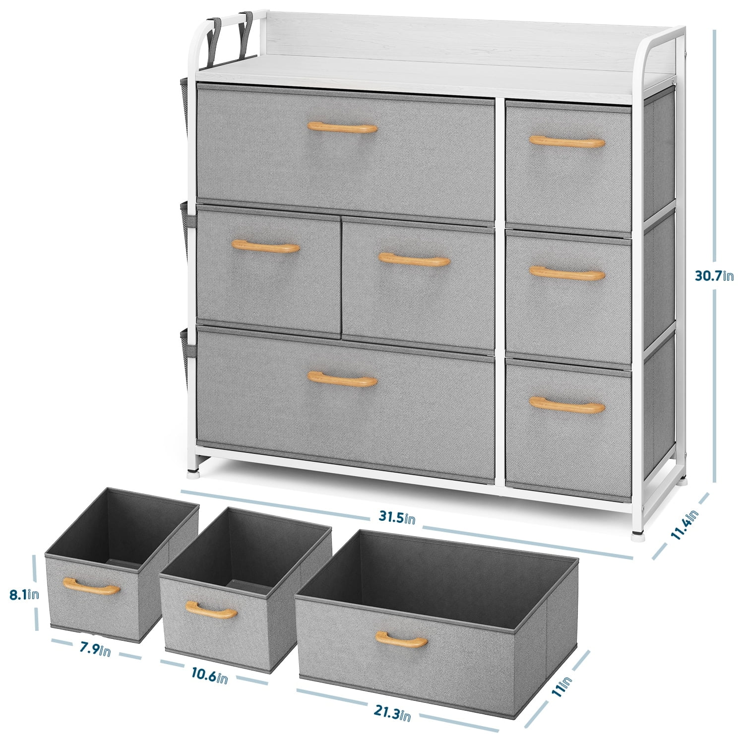 Nestl  Dresser Organizer with Drawers - Fabric Furniture Storage for Bedroom, Office, & Playroom with Handles & Textured Wood Top 31.5