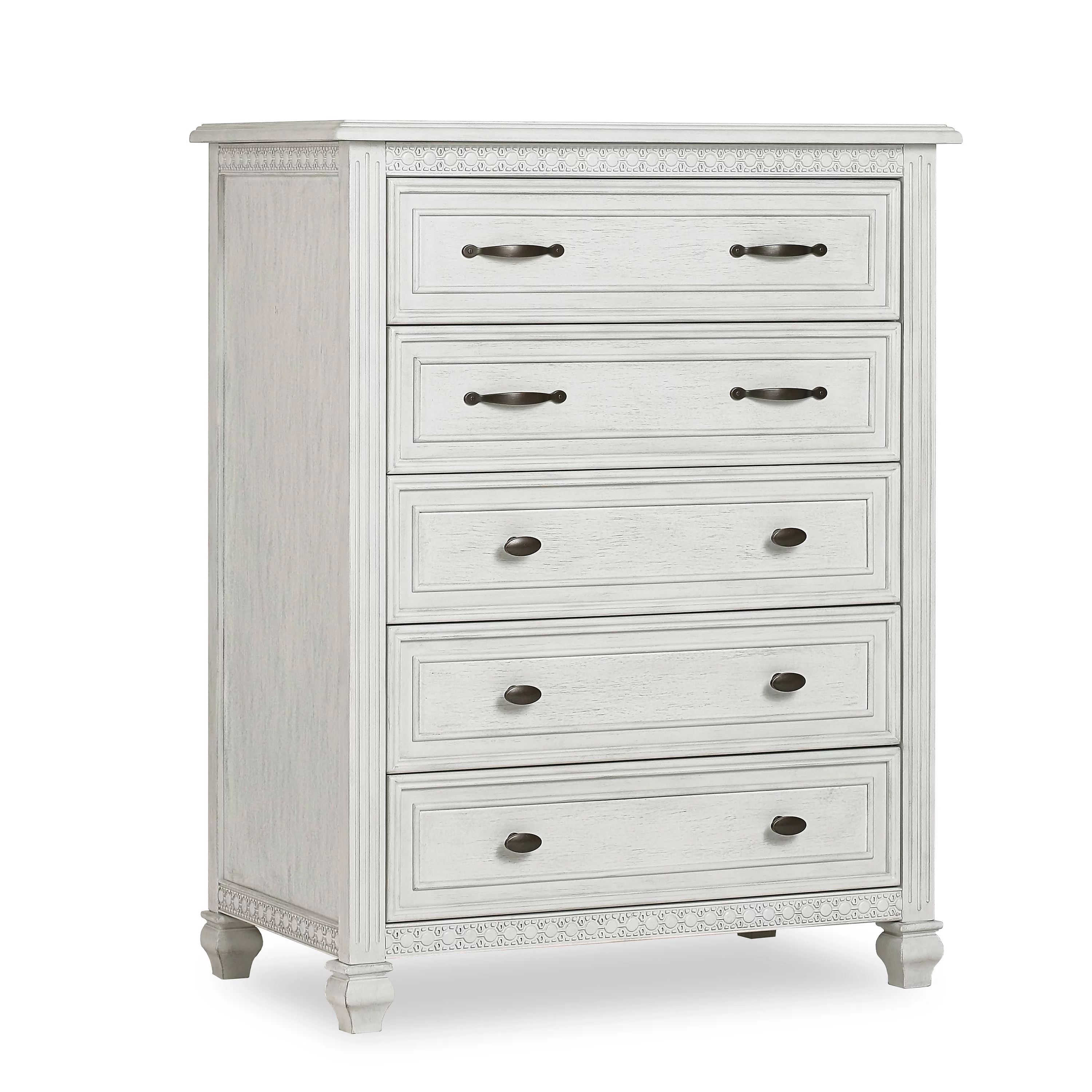Evolur Madison Tall Chest, Antique Grey Mist, 5 Spacious Drawers