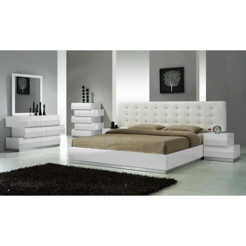 Milan Modern 3-Piece Bedroom Set, White, Queen