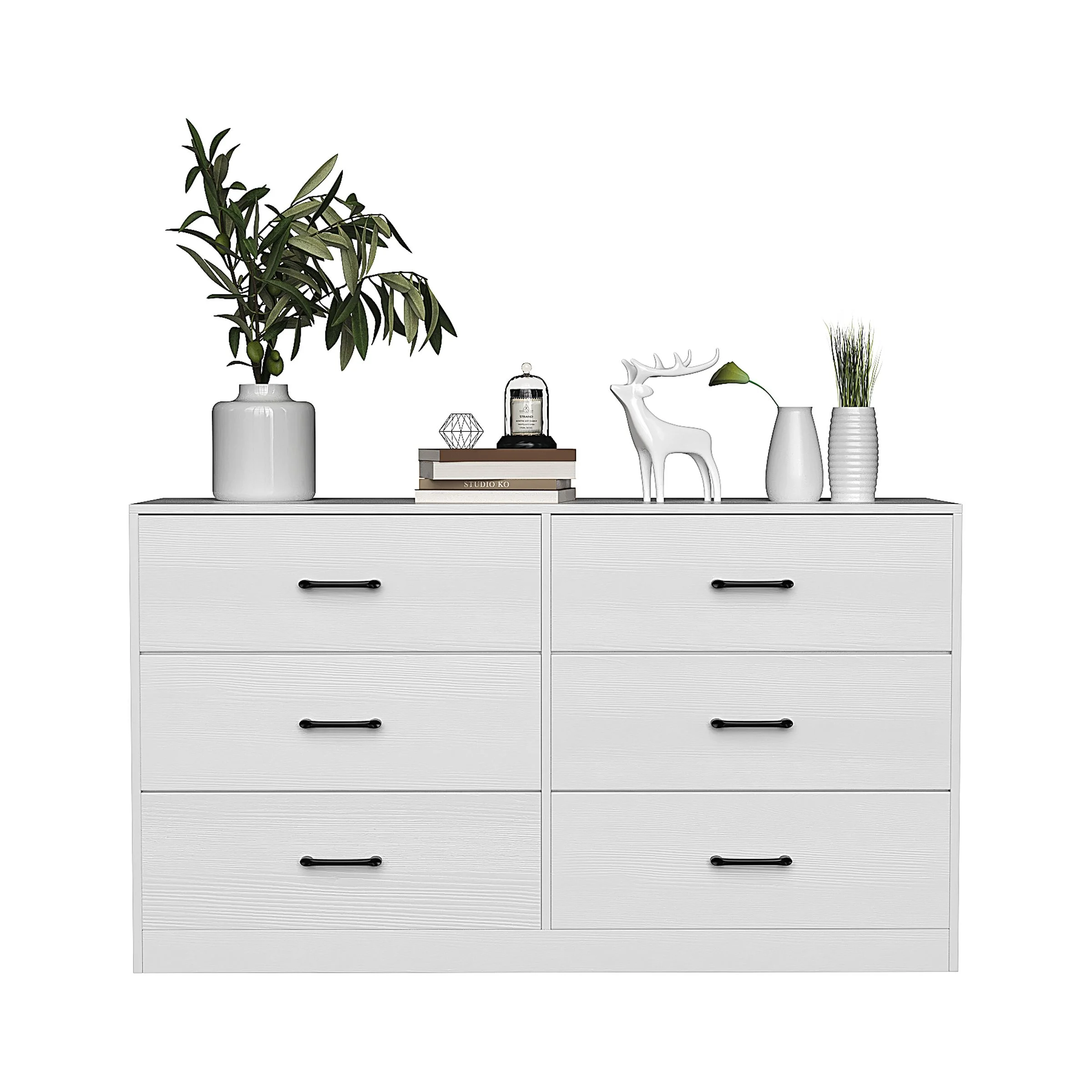 Oufan 6 Drawer Dresser for Bedroom, Modern Chest of Drawers Wood Storage Cabinet for Living Room Nursery Kitchen Office, White