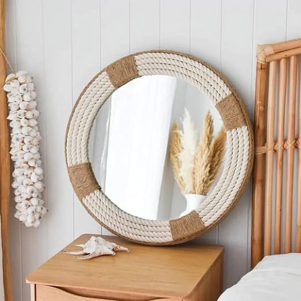 Capital International Wall Mounted Coastal Theme Wooden Round Jute Wall Mirror for Bathroom ( 16