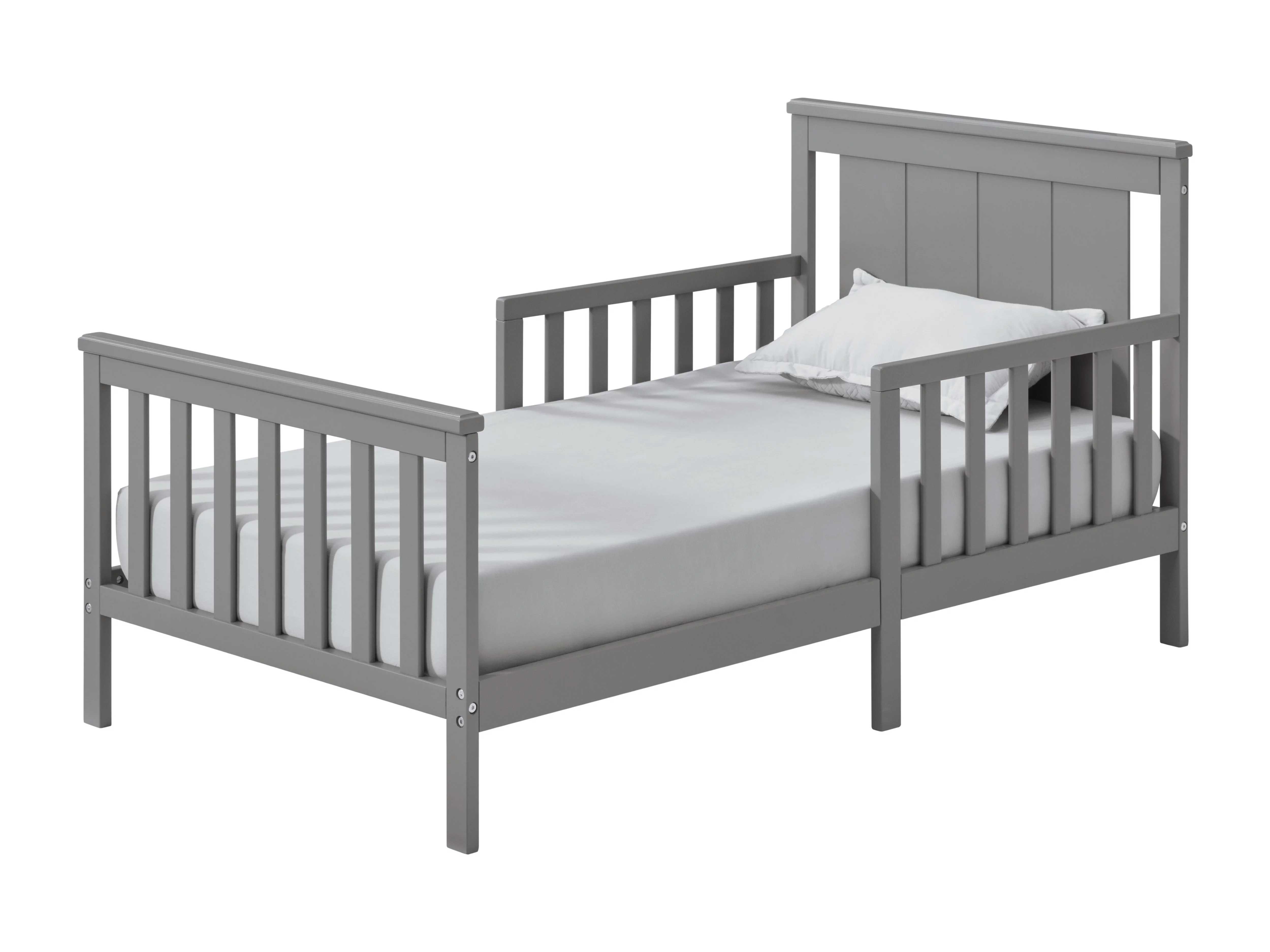 Oxford Baby Lazio Wood Frame Toddler Bed with Guardrails and Straight-Line Headboard, Dove Gray