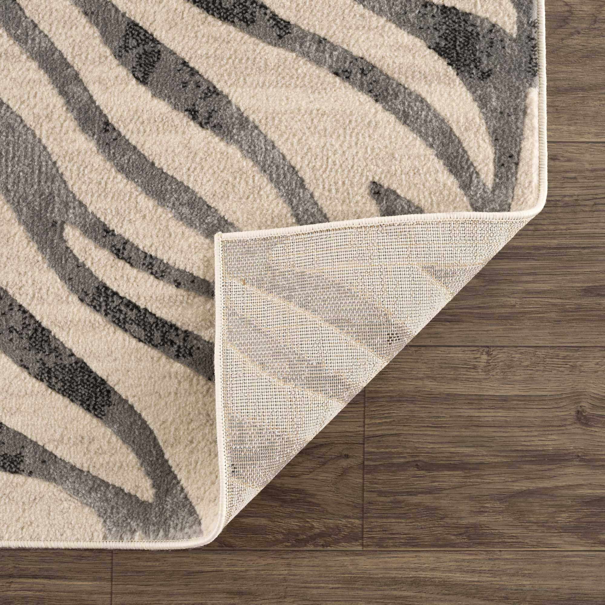 Hauteloom Ecorse Animal Zebra Print Living Room Bedroom Dining Room Large Area Rug - Distressed Faded Style - Cream, Black, White, Beige, Gray - 7'10