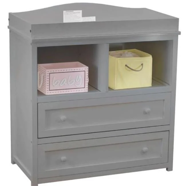 008G-554 Leila 2-Drawer Changing Table with Contoured Changing Pad, Gray