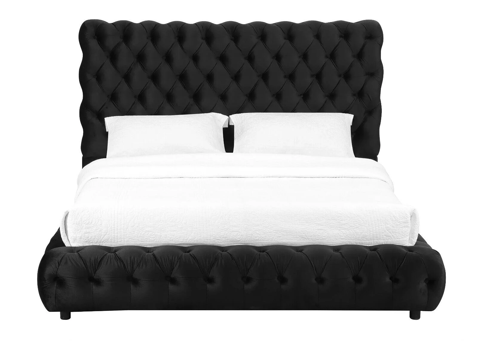 Contemporary 3pc Black Fabric Upholstered Queen Size Bed and Nightstand Set Tufted Headboard Footboard Bedroom Furniture