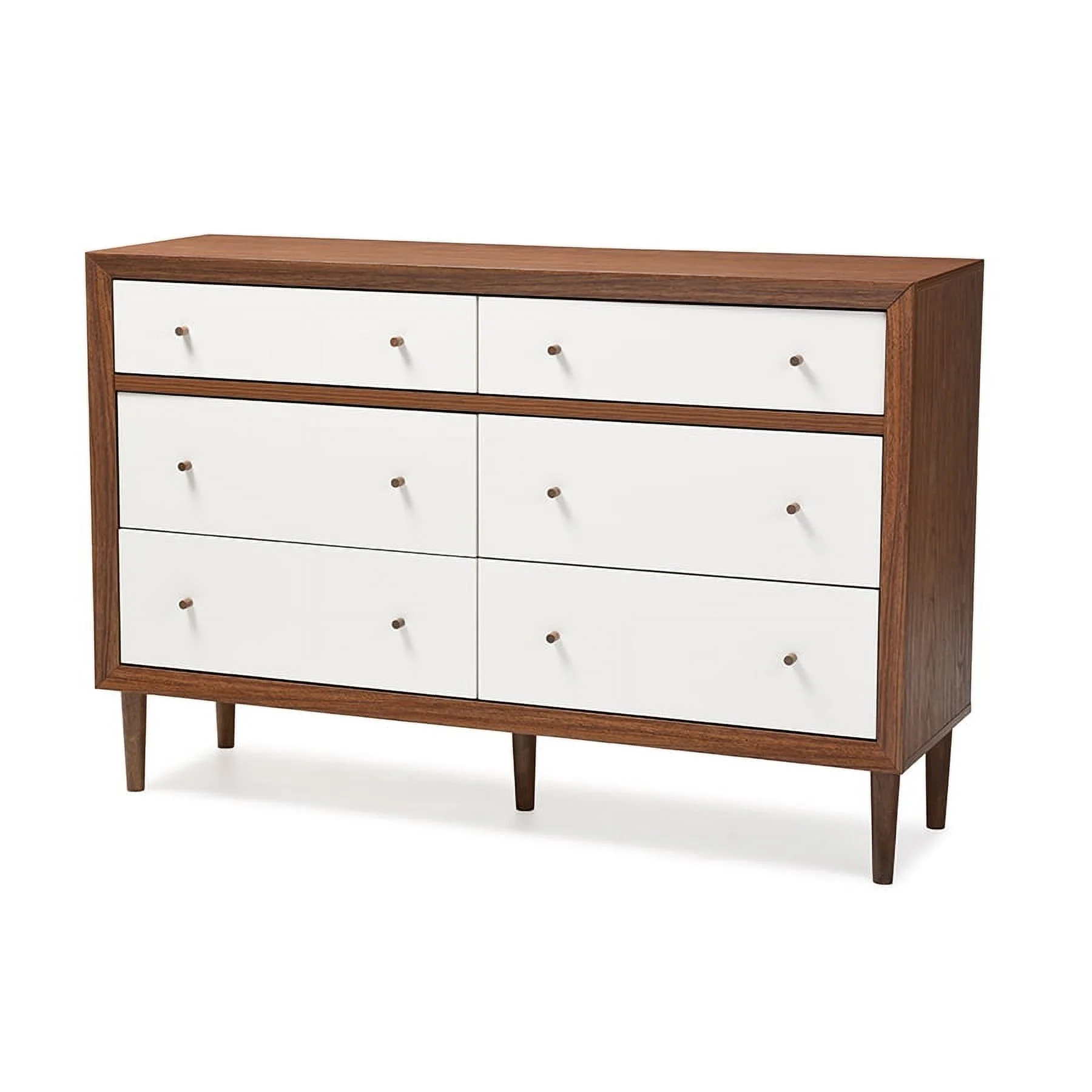 Baxton Studio Harlow Mid-century Modern Scandinavian Style White and Walnut Wood 6-drawer Storage Dresser