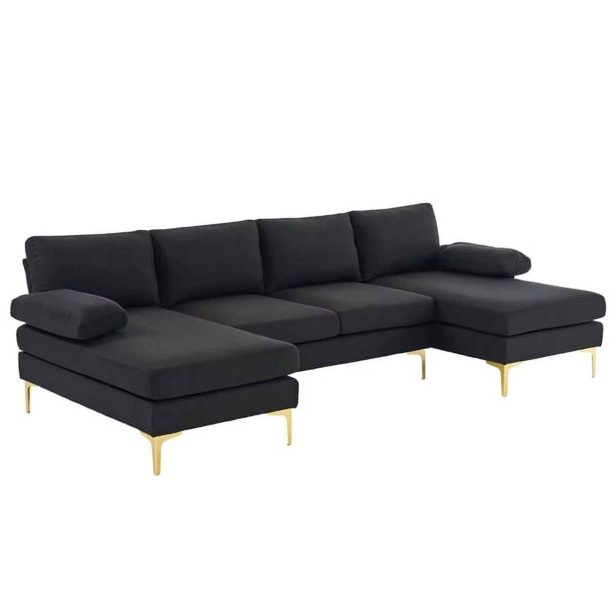 SYTHERS Convertible Sectional Sofa Couch, 4-Seat U-Shaped Sleeper Sofa Modern Linen Fabric for Living Room, Oversized Seats with Comfortable Backrest, Black