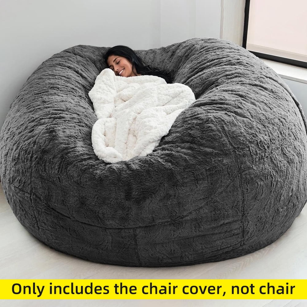 Htovila Home Bean Bag Chair Cover Sponge Bed Slipcover Without Filling Solid Dark Grey
