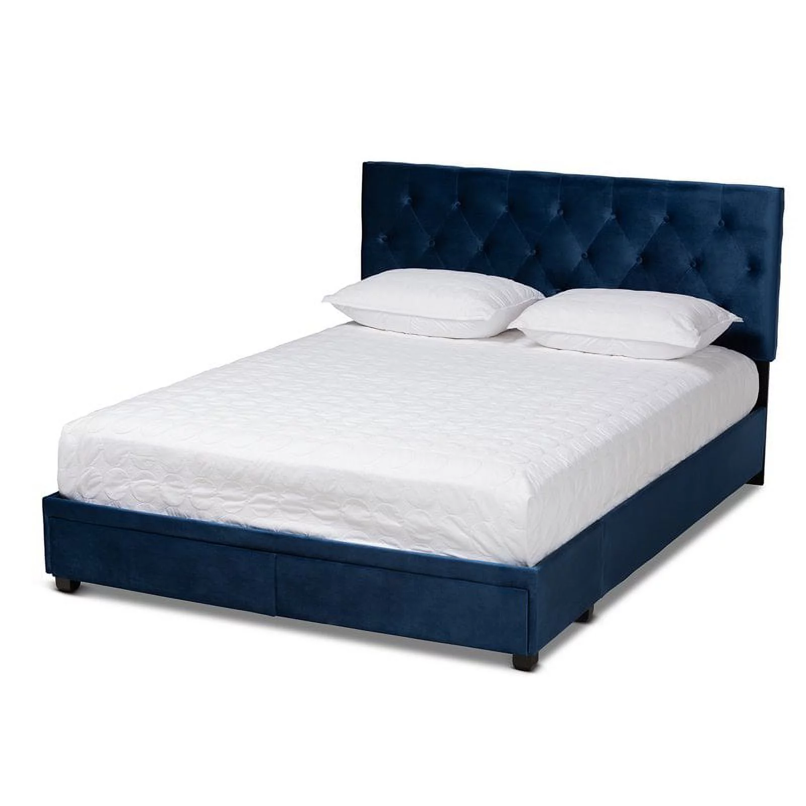 Bowery Hill Modern Velvet Tufted Platform Storage King Bed in Blue