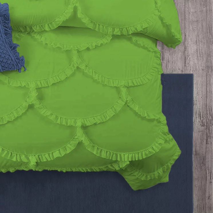 BedDecor 600 Thread Count Sirena Shabby Chic 3 Piece Solid (Parrot Green, King/California-King) 100% Egyptian Cotton Base Duvet Cover Set