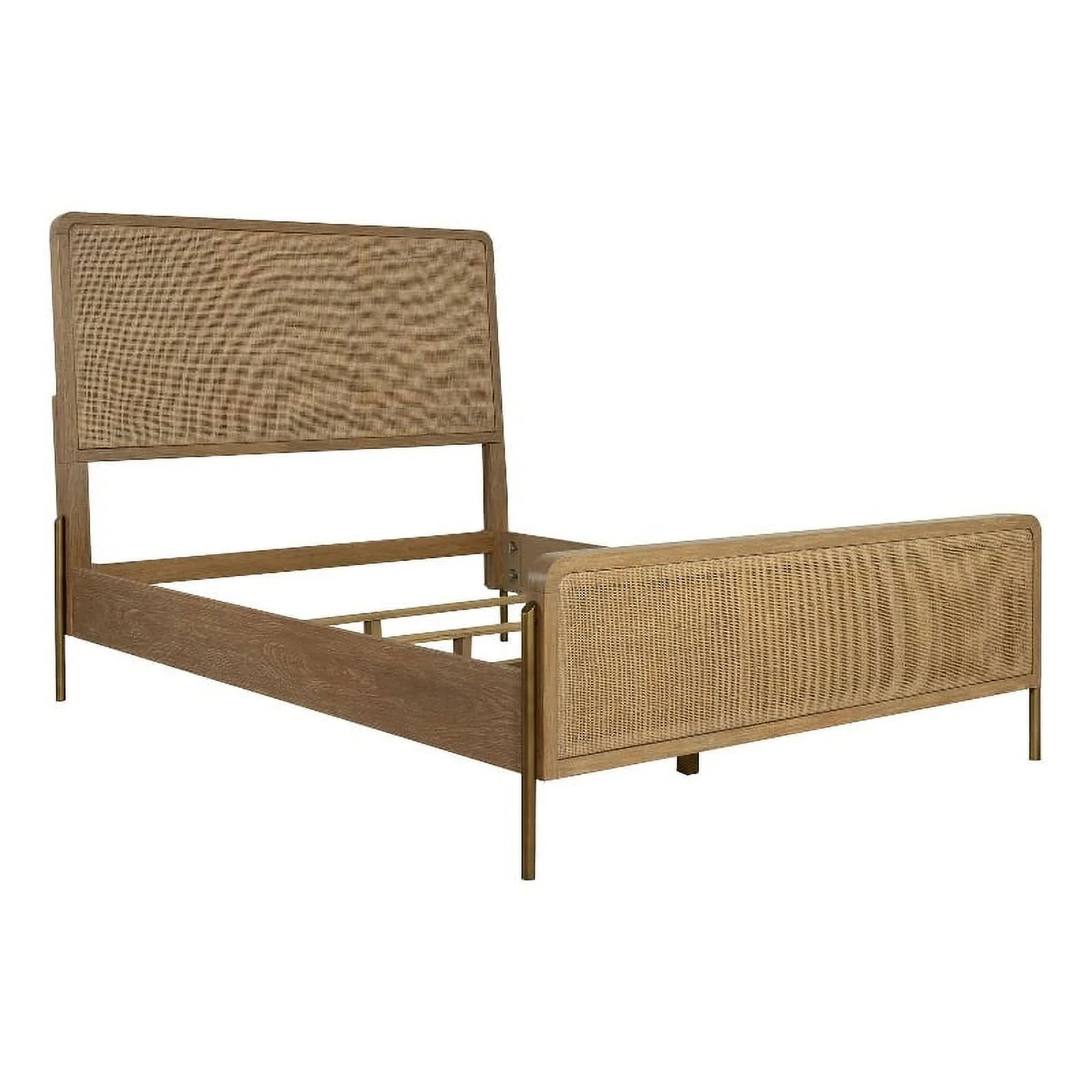 Arini Upholstered Eastern King Panel Bed Sand Wash and Natural Cane