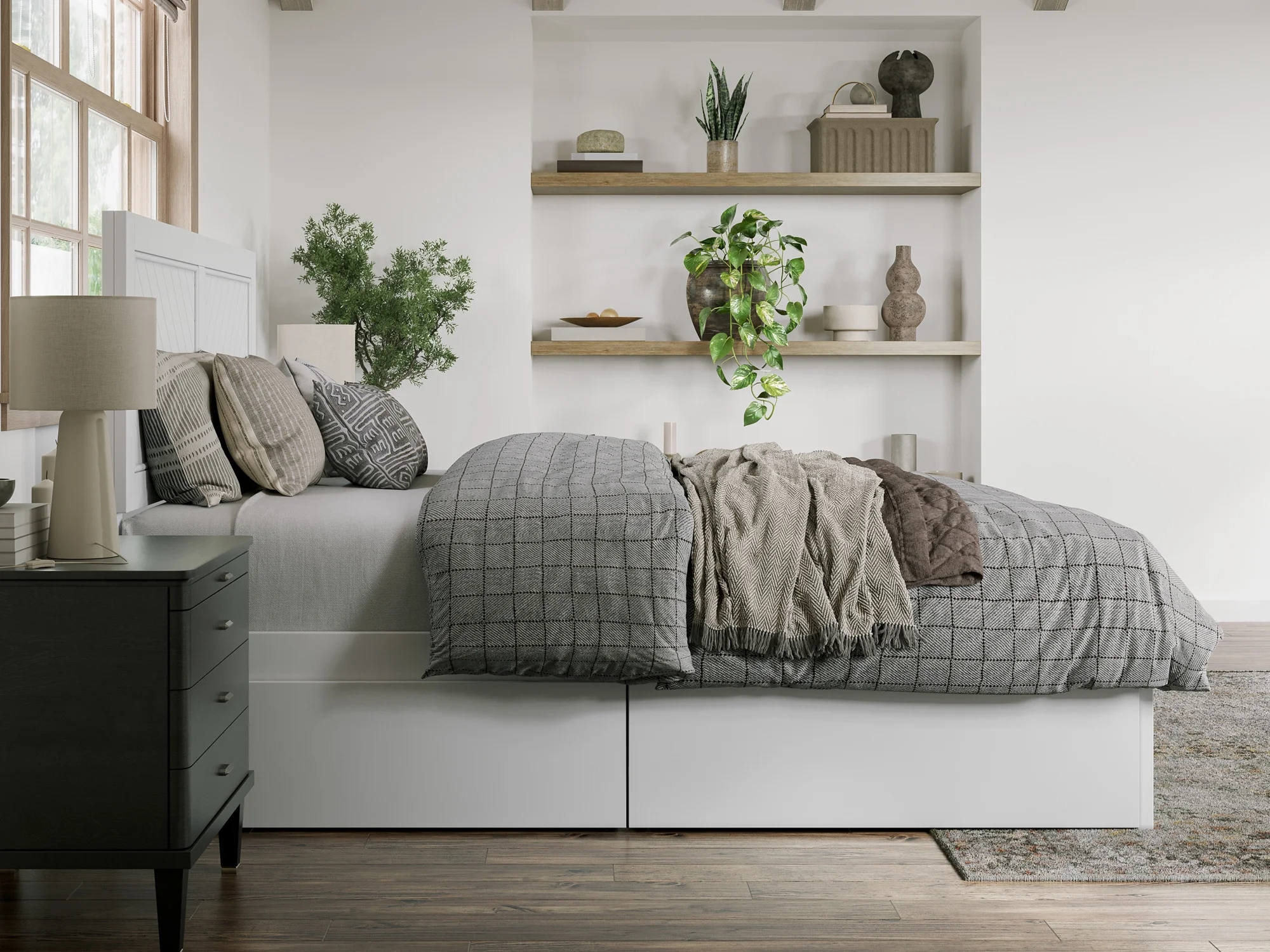 AFI Canyon White Solid Wood Platform Bed with Matching Footboard & Storage Drawers, Queen