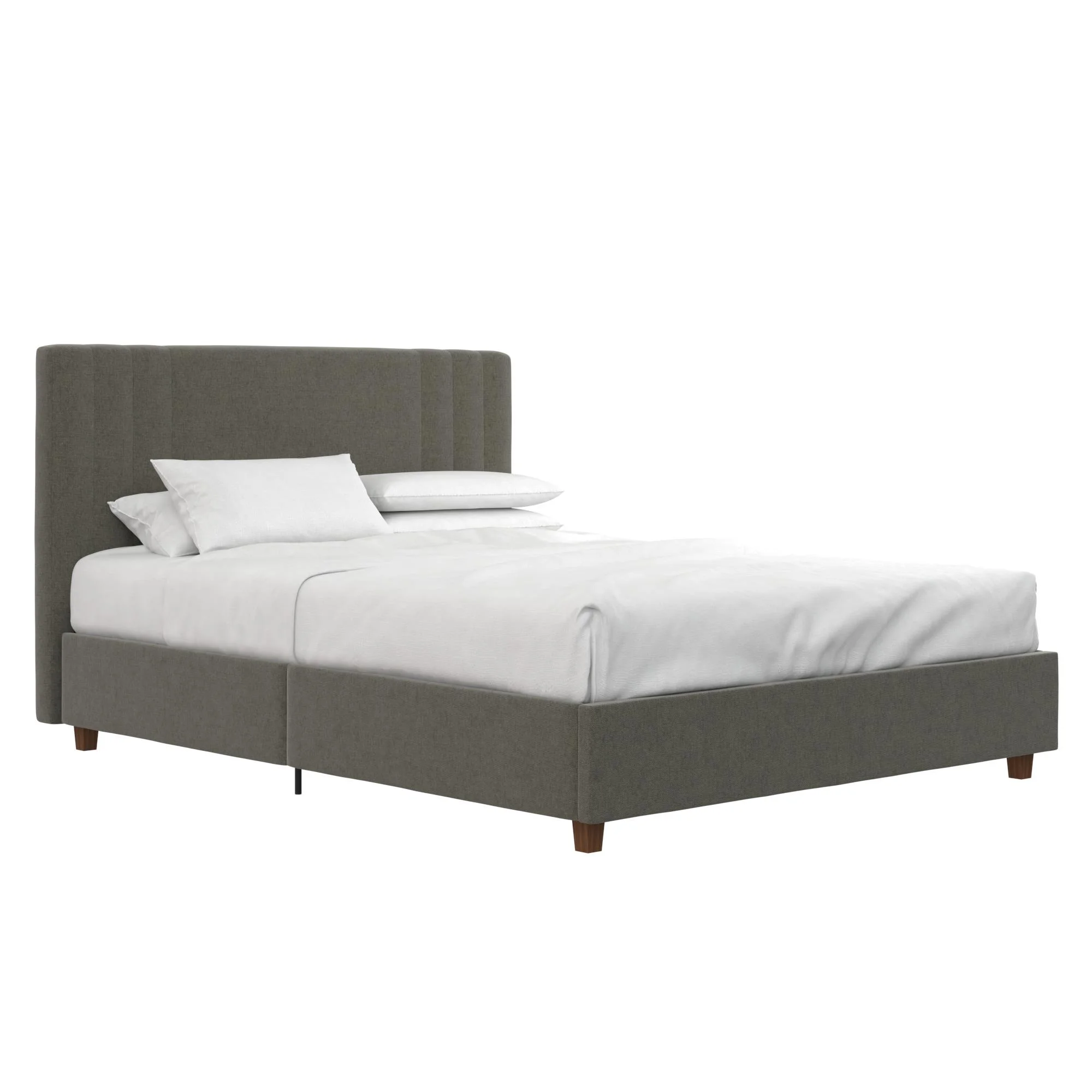Queer Eye Wynn Upholstered Bed with Headboard and Frame, Bedroom Furniture, Light Gray Linen, Full size