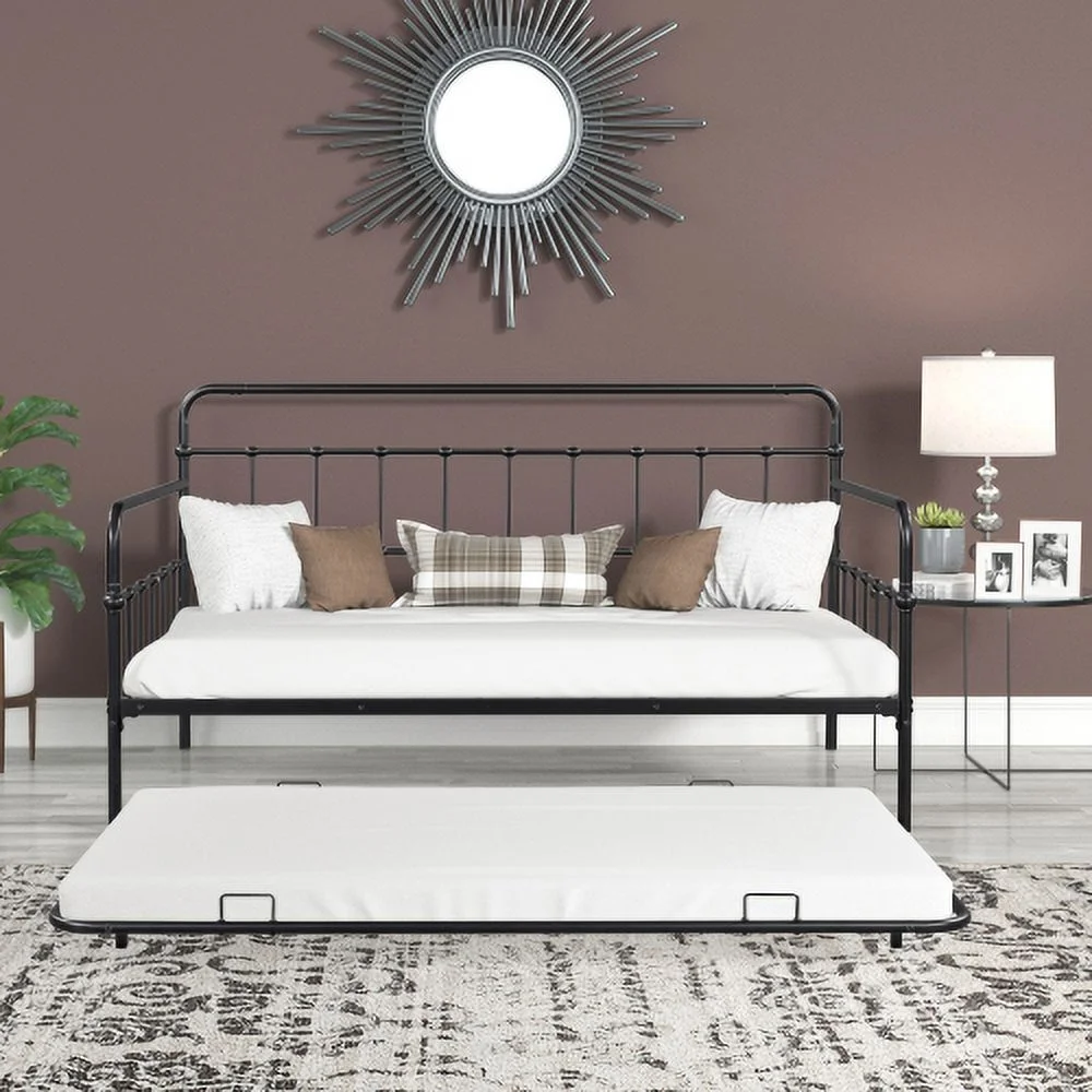 Metal Frame Daybed with trundle - Black