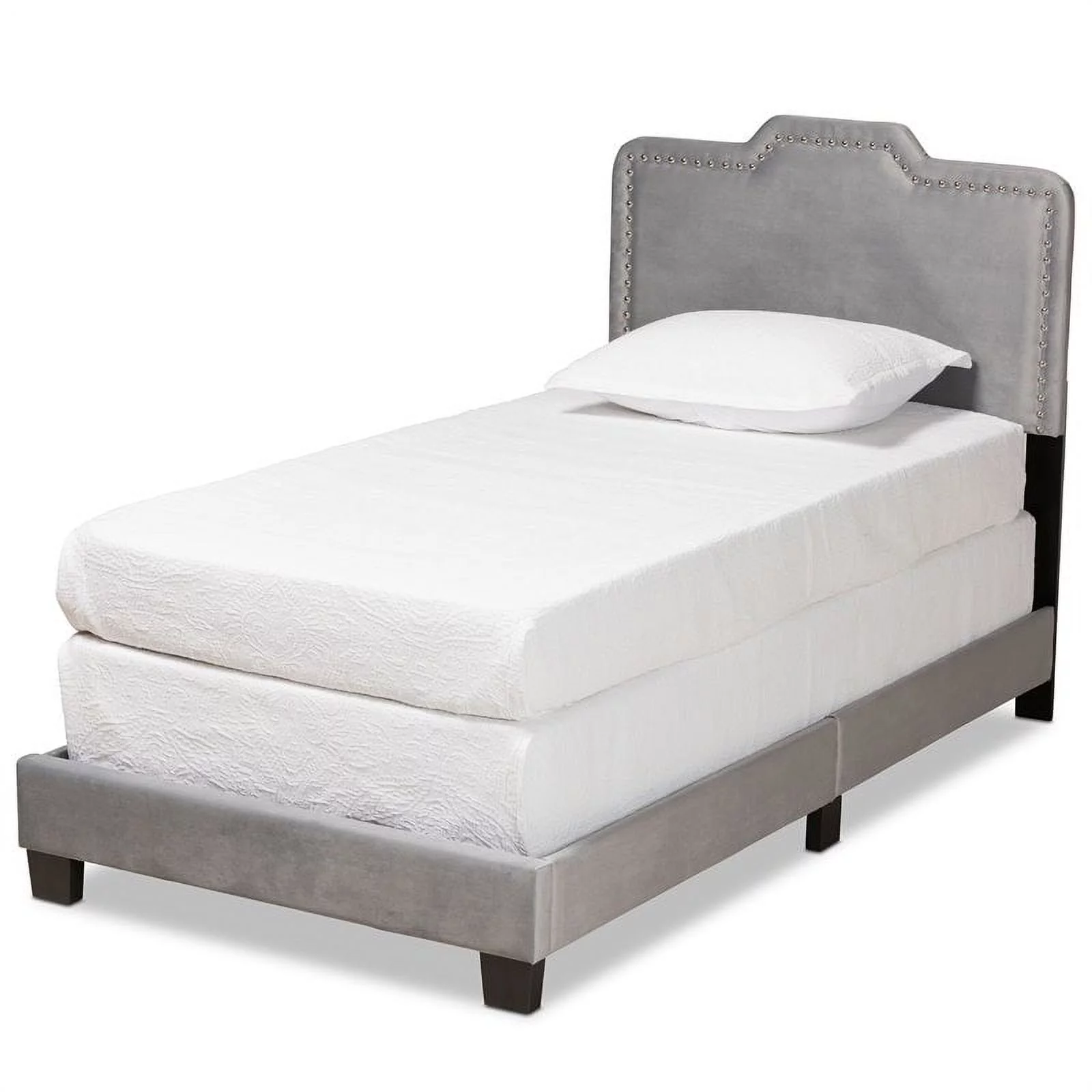 Bowery Hill Modern Velvet Fabric Upholstered Twin-Size Panel Bed in Gray