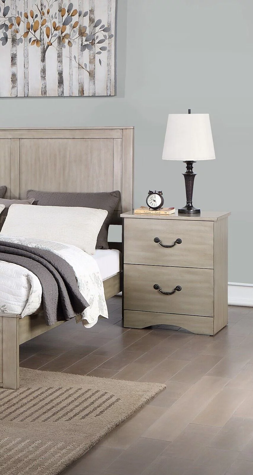 Simple Transitional Light Tan Hue Finish 4pc Bedroom Set California King Size Bed Dresser Mirror Nightstand Wooden Furniture
