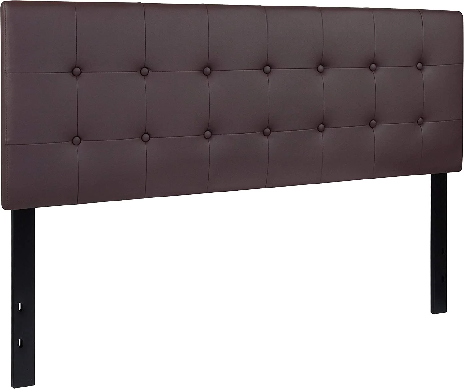 Tufted Upholstered Queen Size Headboard in Brown Vinyl
