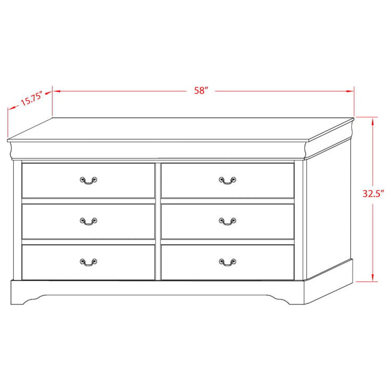 East West Furniture Louis Philippe Dresser and Mirror in Phillip Walnut Finish