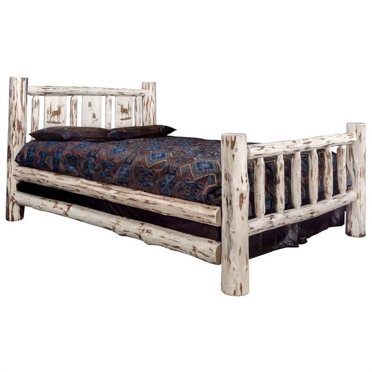 Montana Woodworks Wood Twin Bed with Laser Engraved Elk Design in Natural