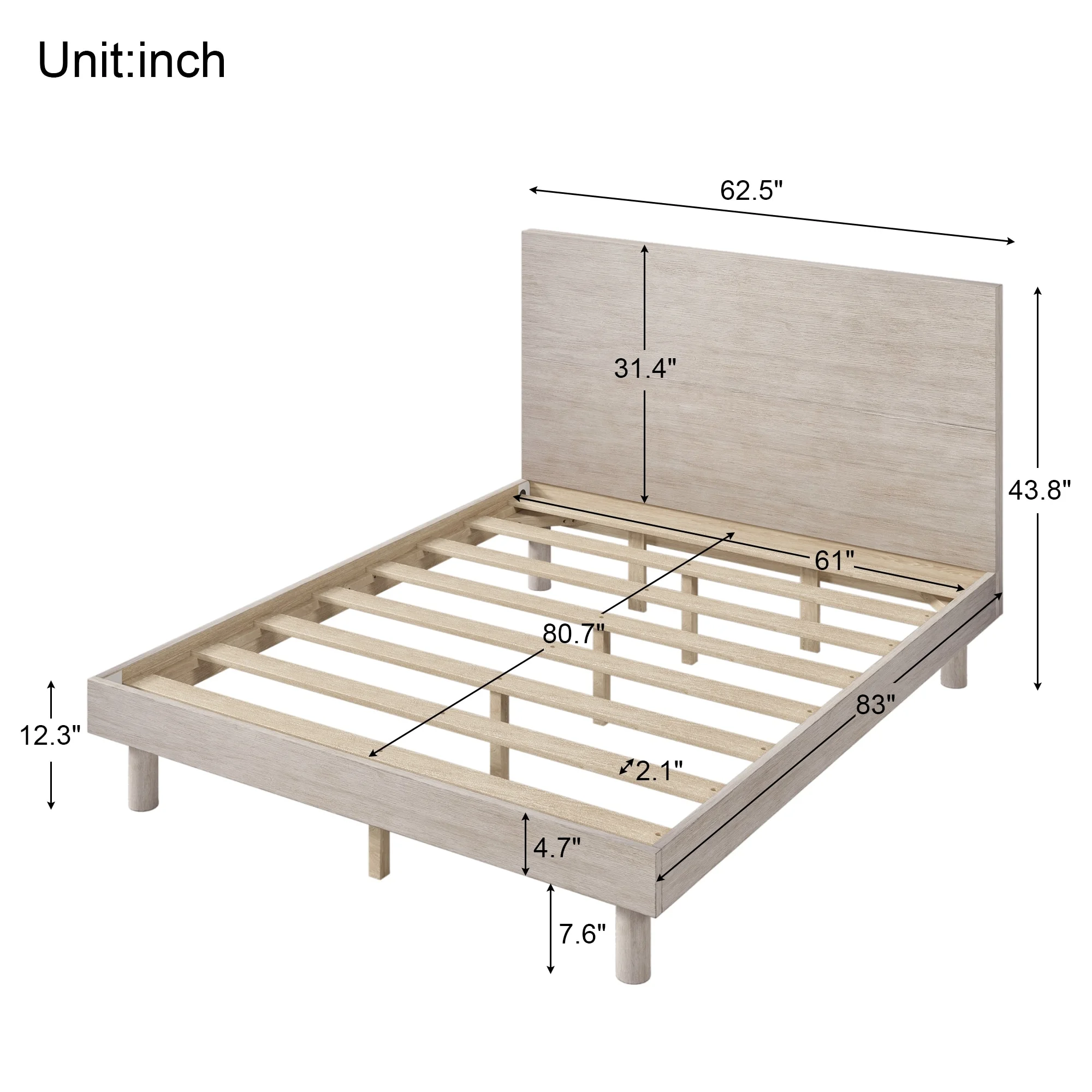 Modern Concise Style Platform Bed Frame with Solid Wood Grain Headboard for Bedroom, 8 Wood Slats Support, No Box Spring Needed Stone Grey - Queen