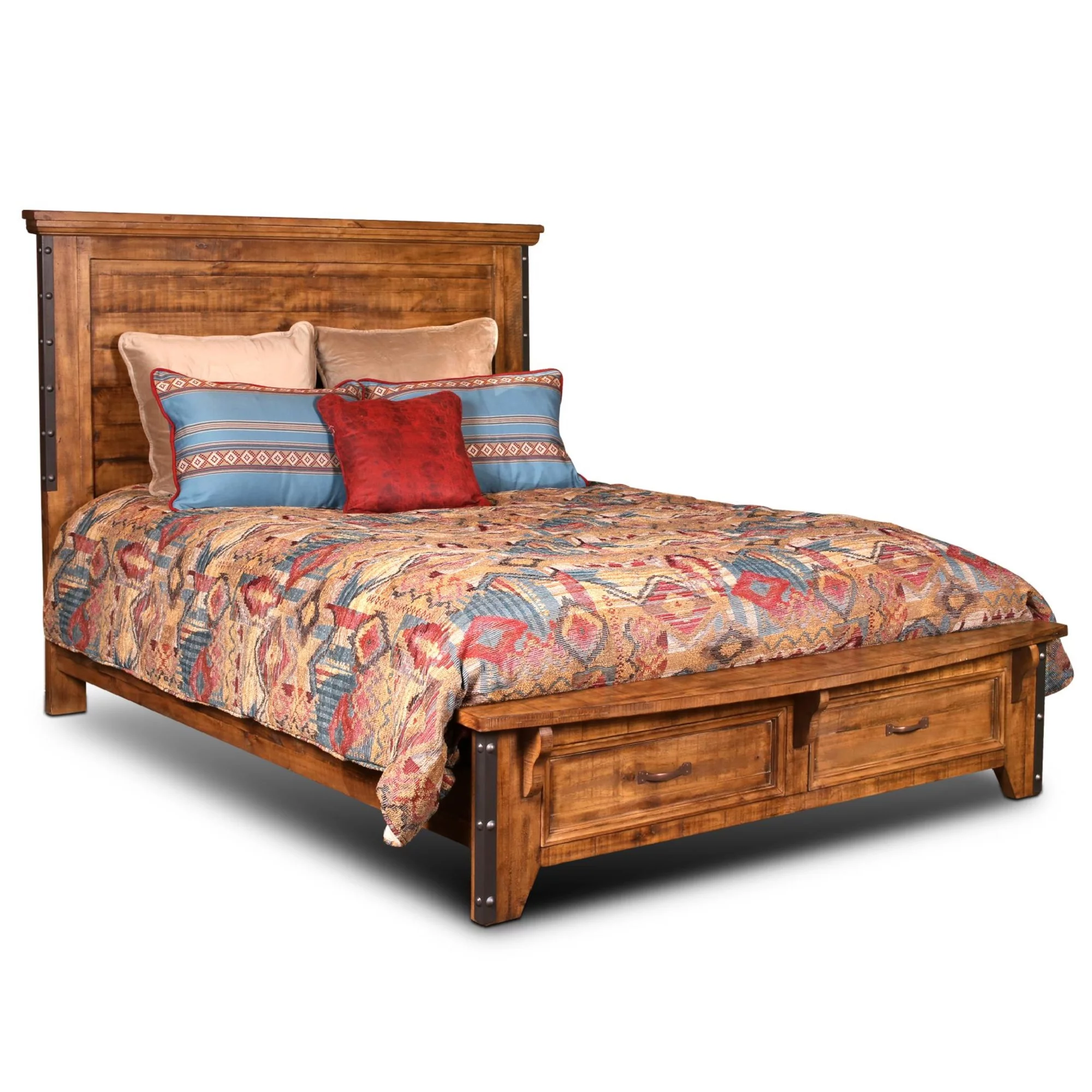 Sunset Trading Rustic French King Panel Bed - Distressed White and Brown Solid Wood