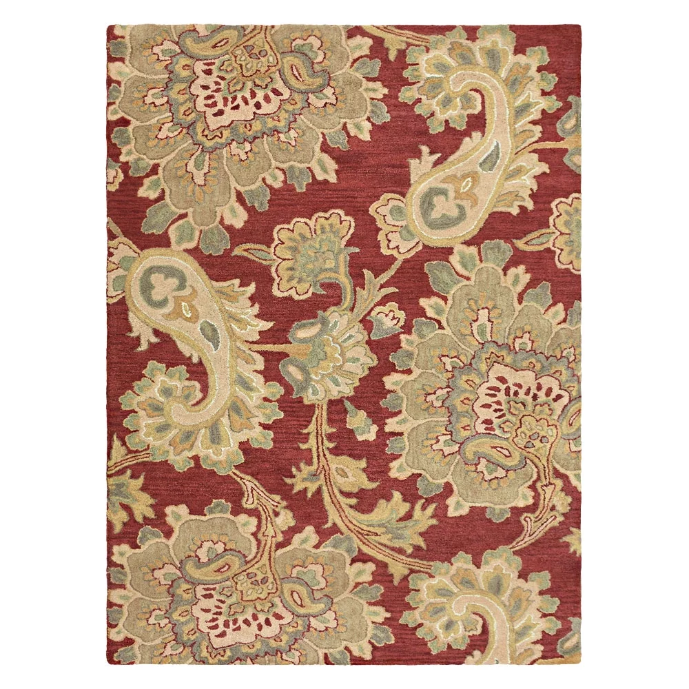 Rugsotic Carpets Hand Tufted, Floral Wool Area Rug, Dark Red, 6'x9'