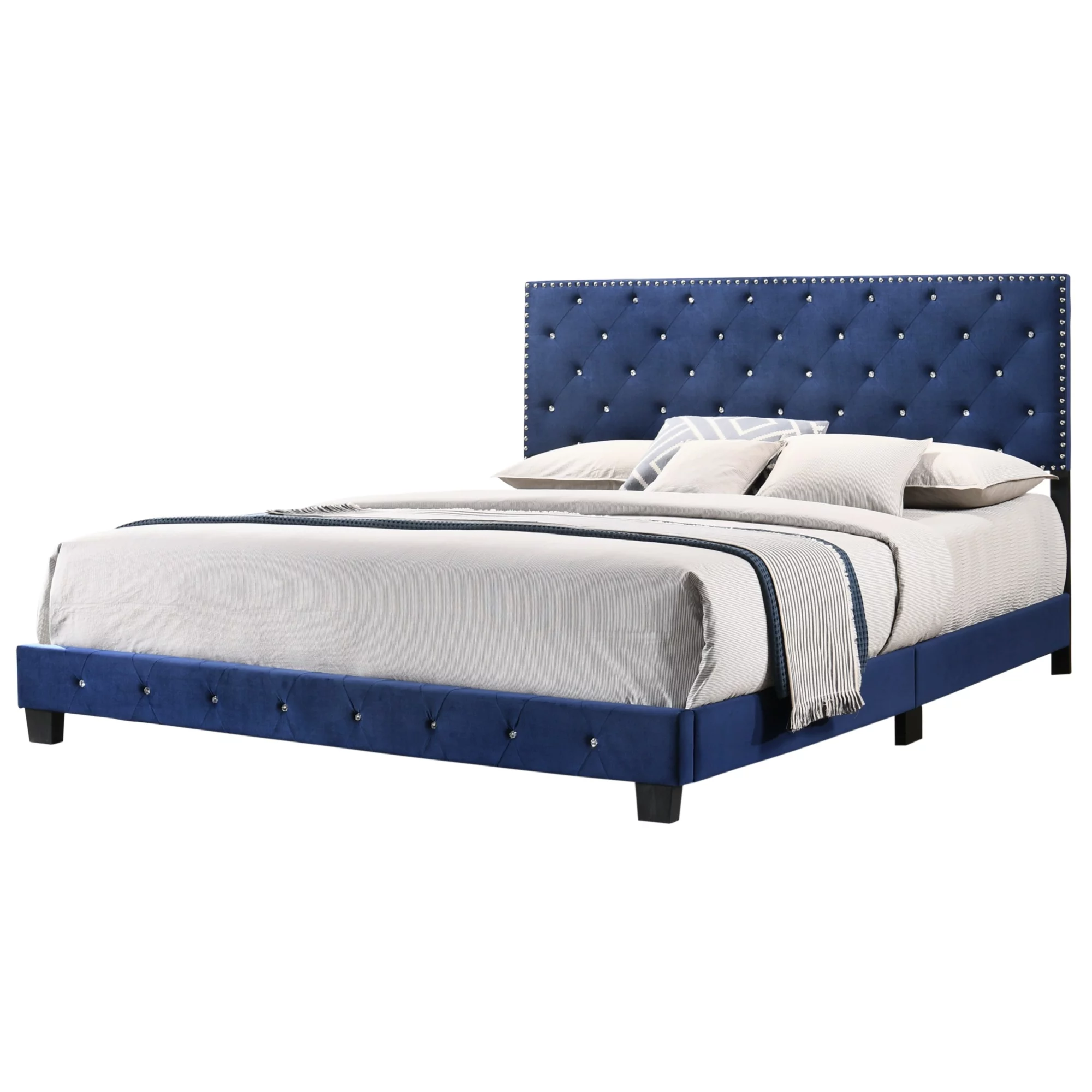 Passion Furniture  Suffolk Panel Bed, Navy Blue - King Size