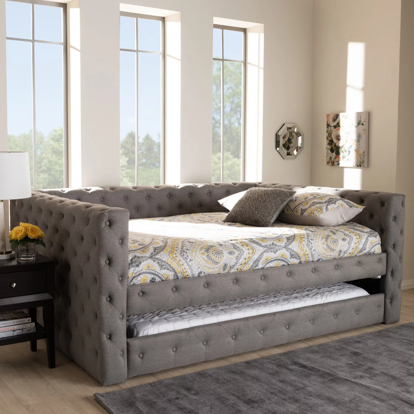 Baxton Studio Anabella Modern and Contemporary Upholstered Daybed with Trundle
