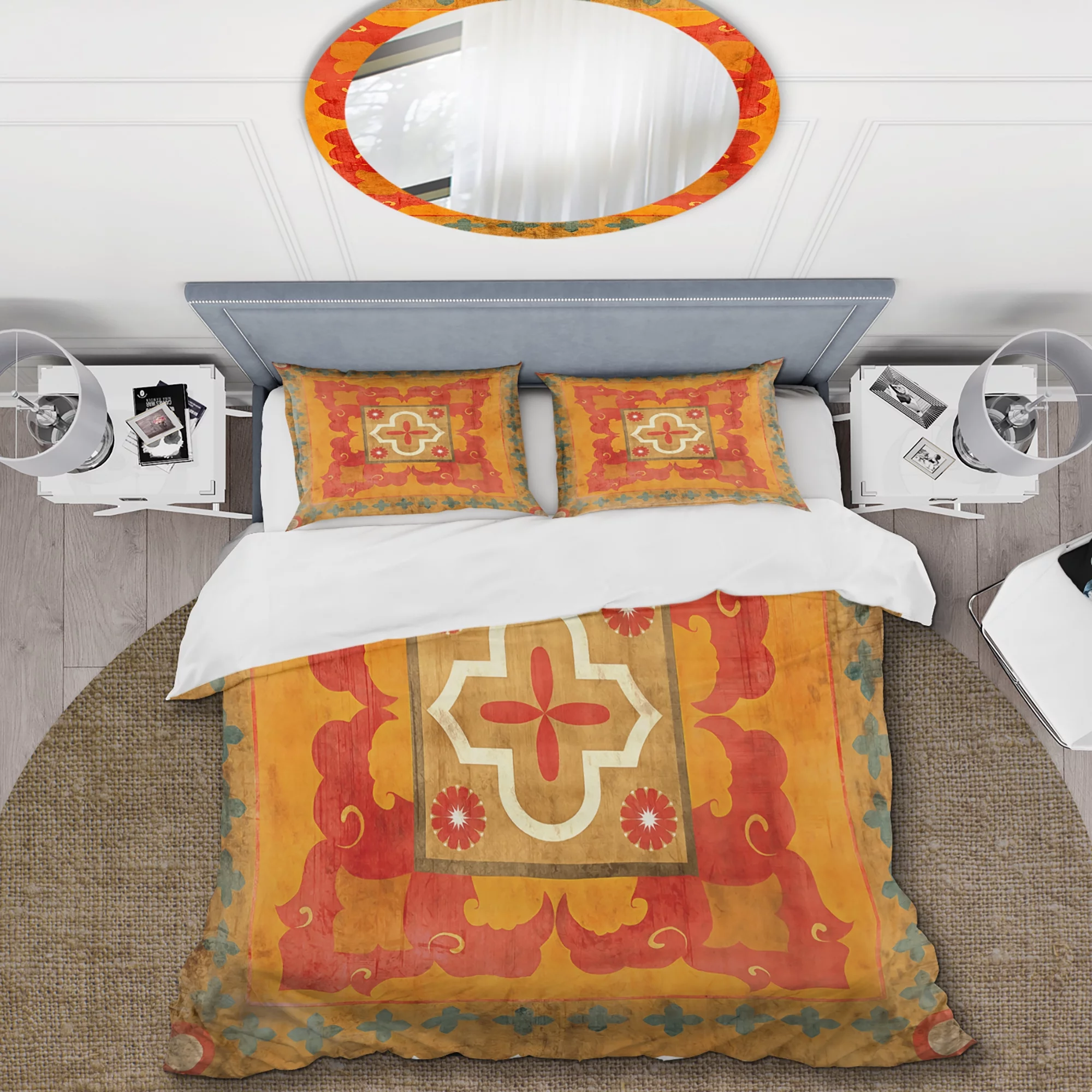 Designart 'Moroccan Orange Tiles Collage II' Cottage Duvet Cover Set