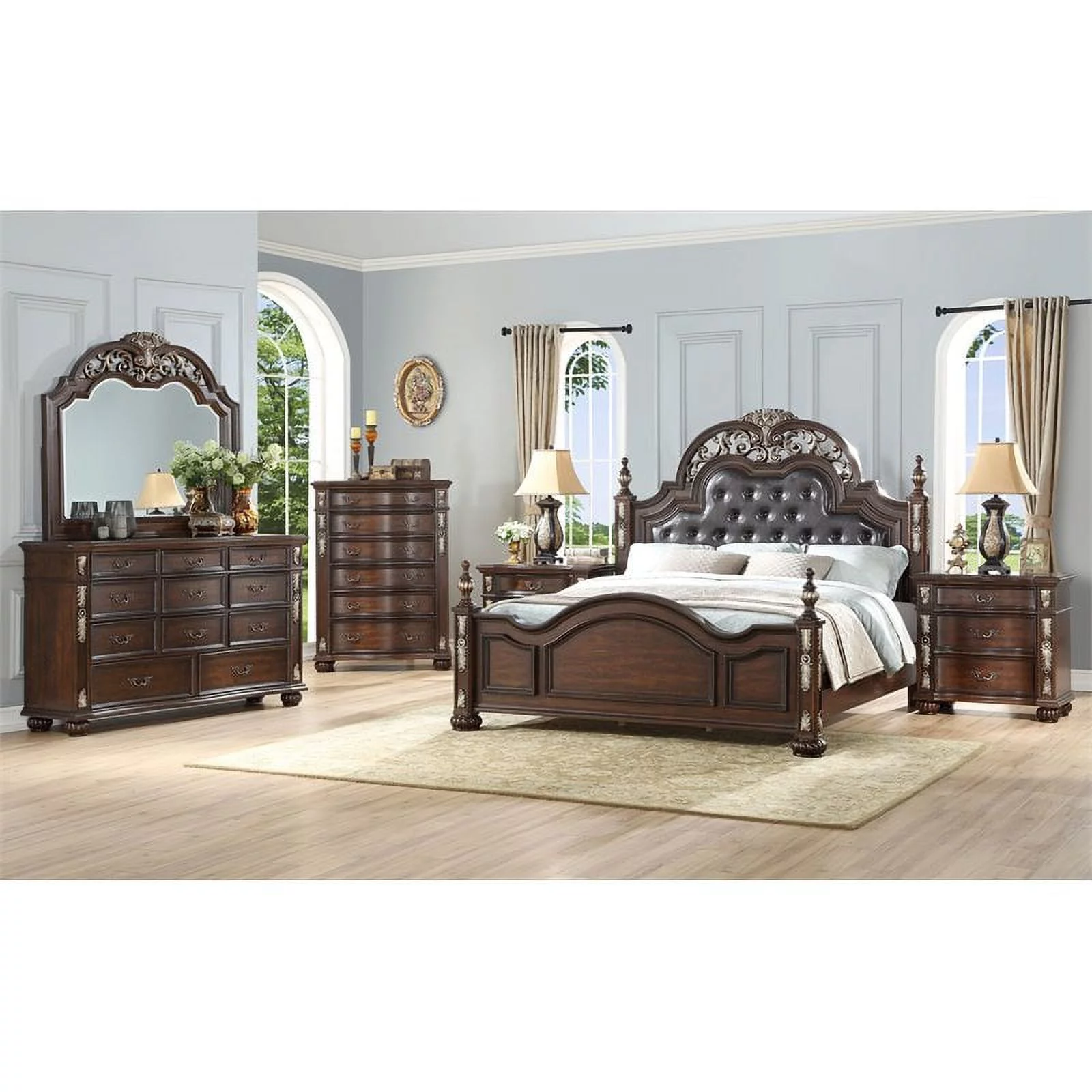 New Classic Furniture Maximus Solid Wood Dresser/Mirror Set in Madeira