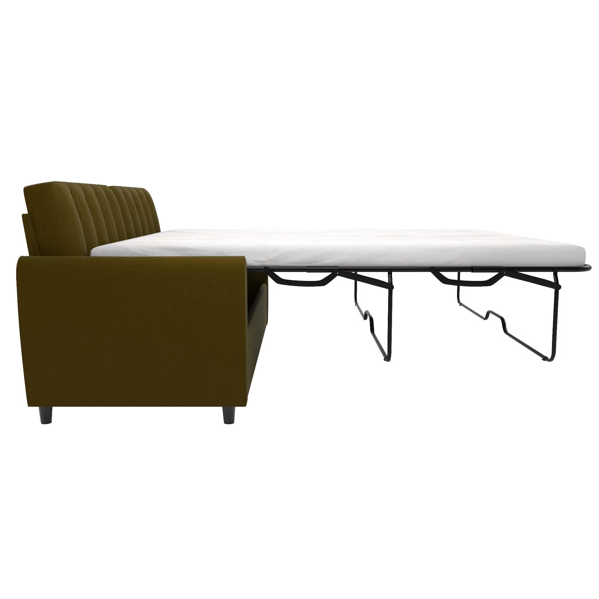 Novogratz Brittany Sleeper Sofa with Memory Foam Mattress, Queen, Green Linen