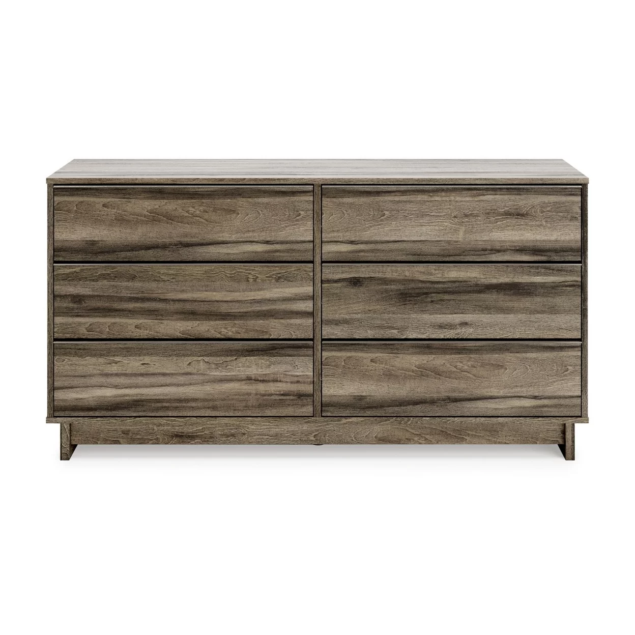 59 Inch Dresser 6 Gliding Drawers Weathered Brown Oak Grain Texture - Saltoro Sherpi