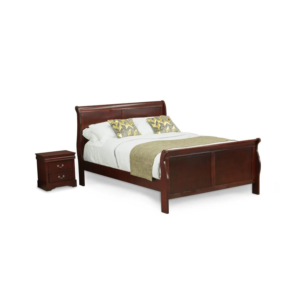 East West Furniture Louis Philippe 2 Piece Queen Size Bedroom Set in Phillip Walnut Finish with Queen Bed,Nightstand