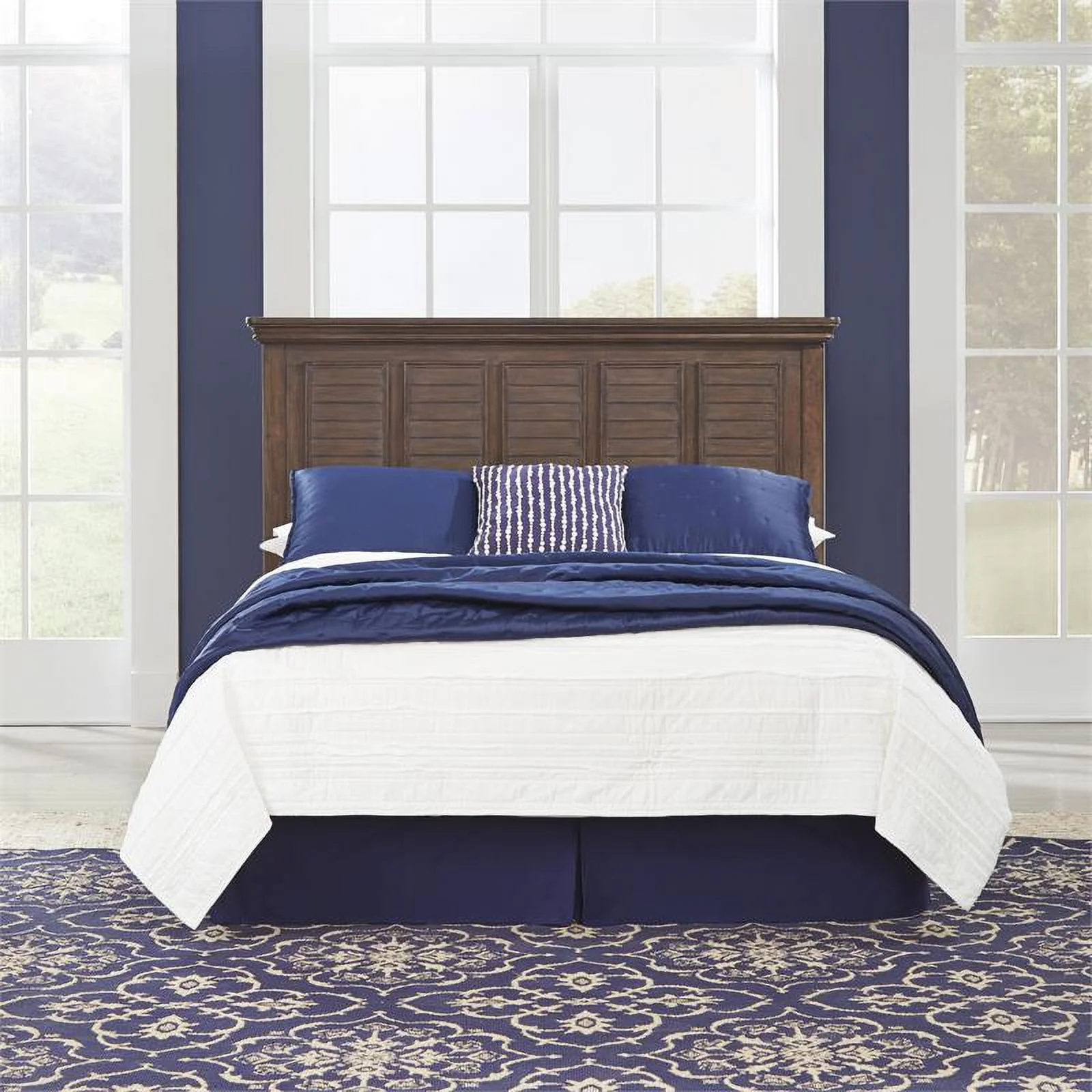 Pemberly Row Wood Queen Headboard with Three Panels in Brown