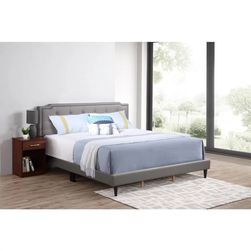 Passion Furniture  Deb Adjustable Panel Bed, Light Grey - King Size