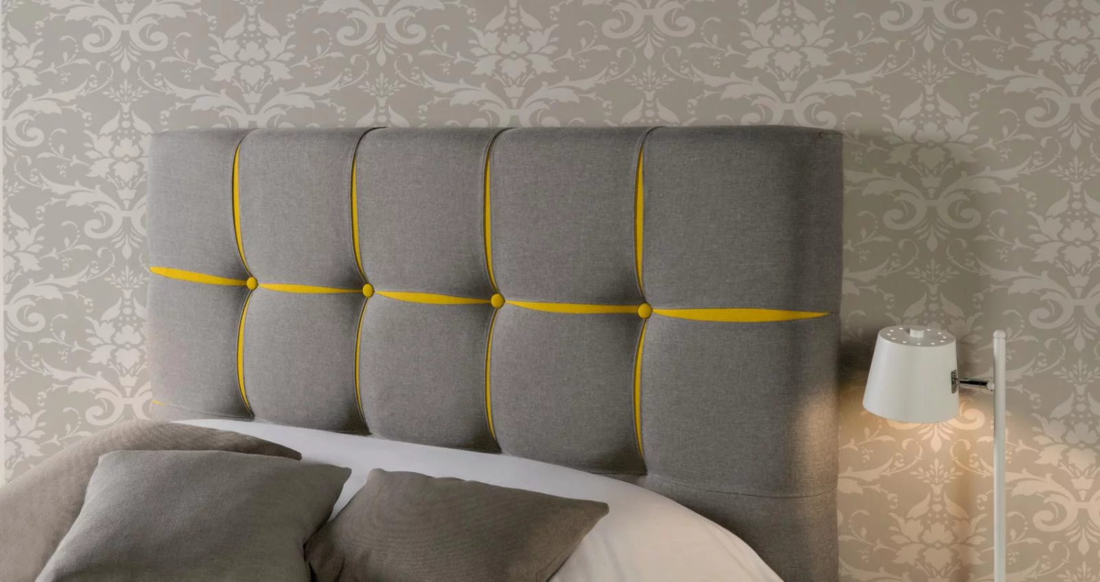 Modern Premium Grey & Yellow Fabric King Size Bed Made in Spain ESF Veronica