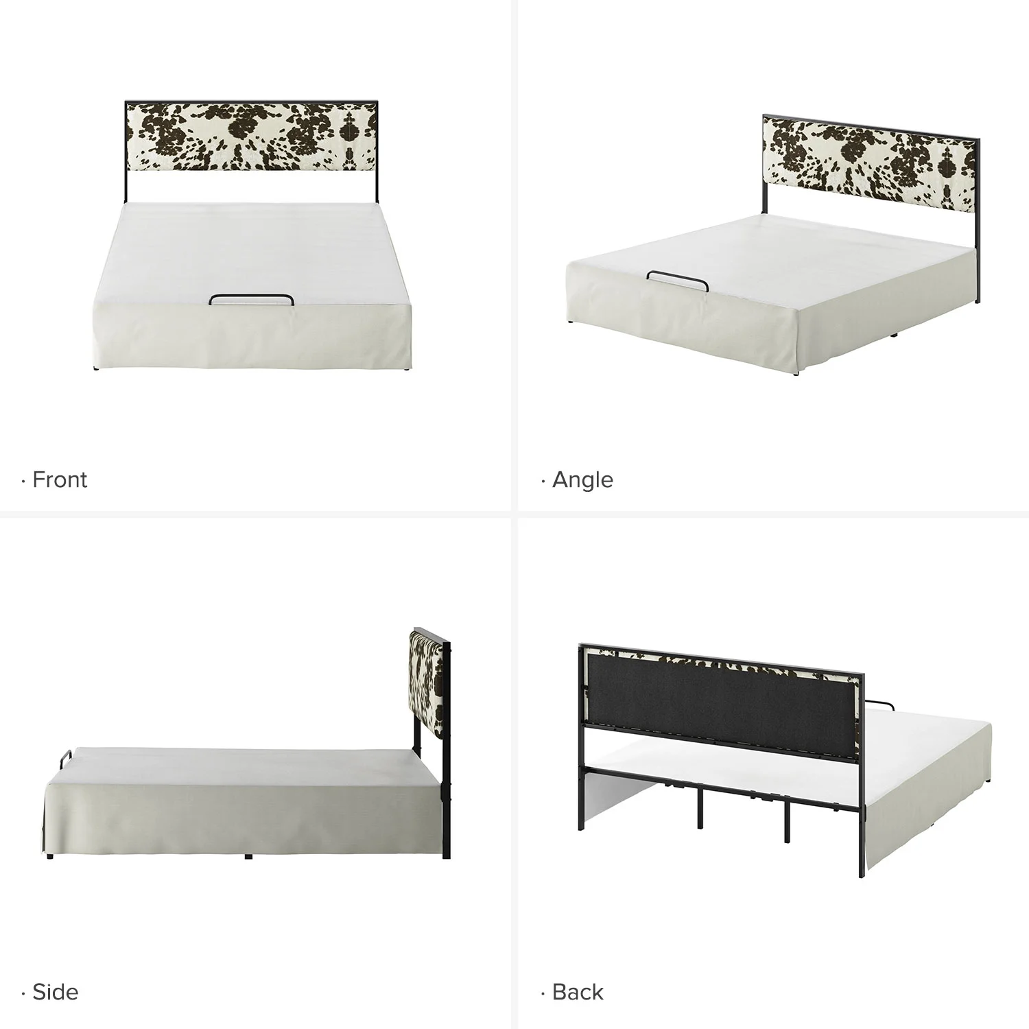 Metal Platform Bed Frame King Size with Removable Bed Covers, Machine Washable Slipcover for Headboard Footboard Bed Skirt Cowhide Pattern