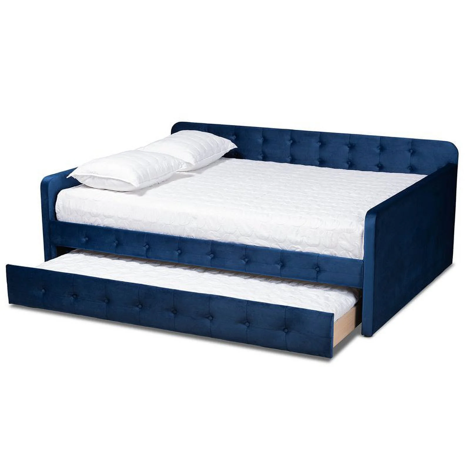 Bowery Hill Transitional Velvet Upholstered Full Size Daybed w/ Trundle in Blue