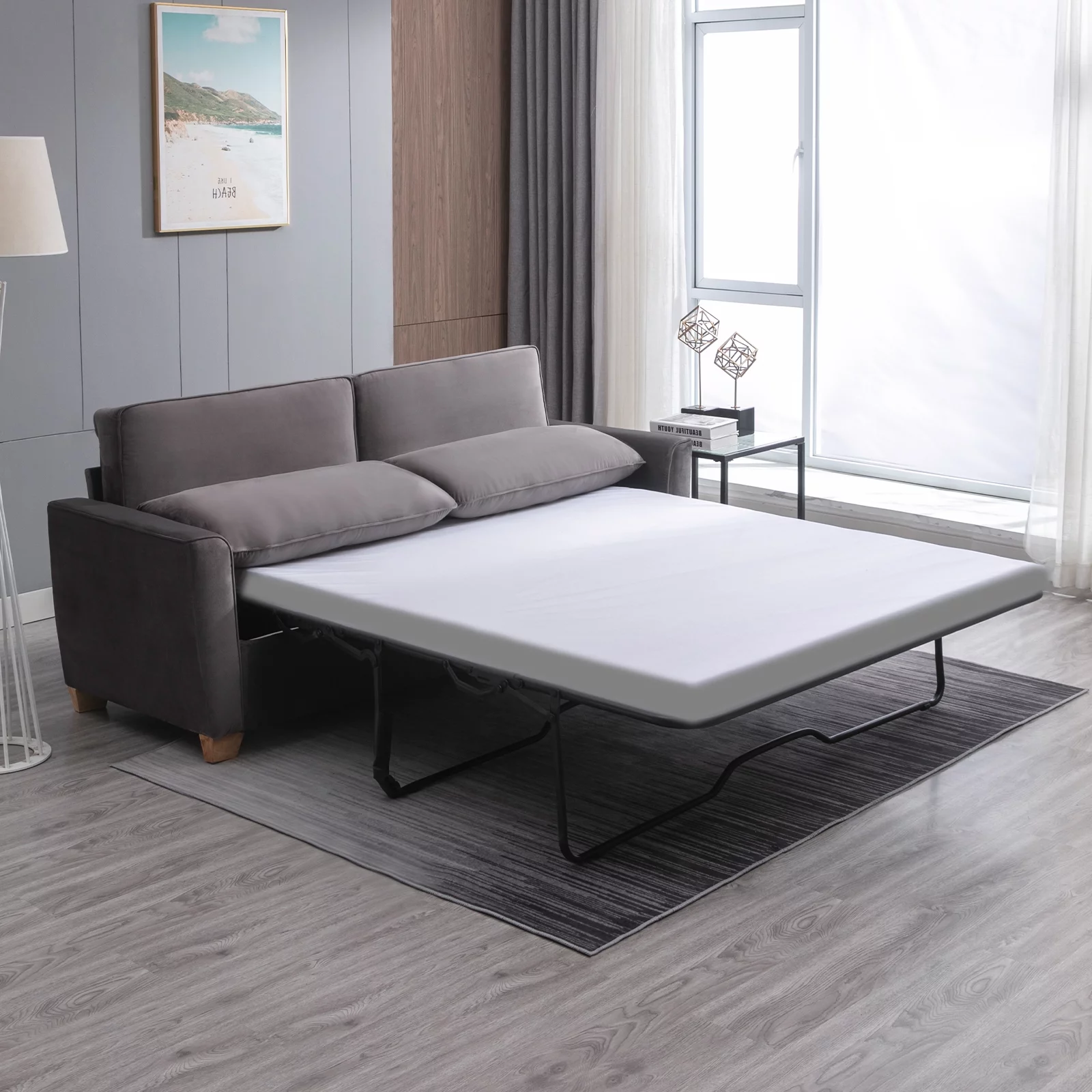 BALUS 2-in-1 Sofa Bed, Queen Pull-out Sofa Bed, Sofa Bed with Foam Mattress, Loveseat Sofa Bed for Living Room, Bedroom, Office, Small Space, Dark Gray