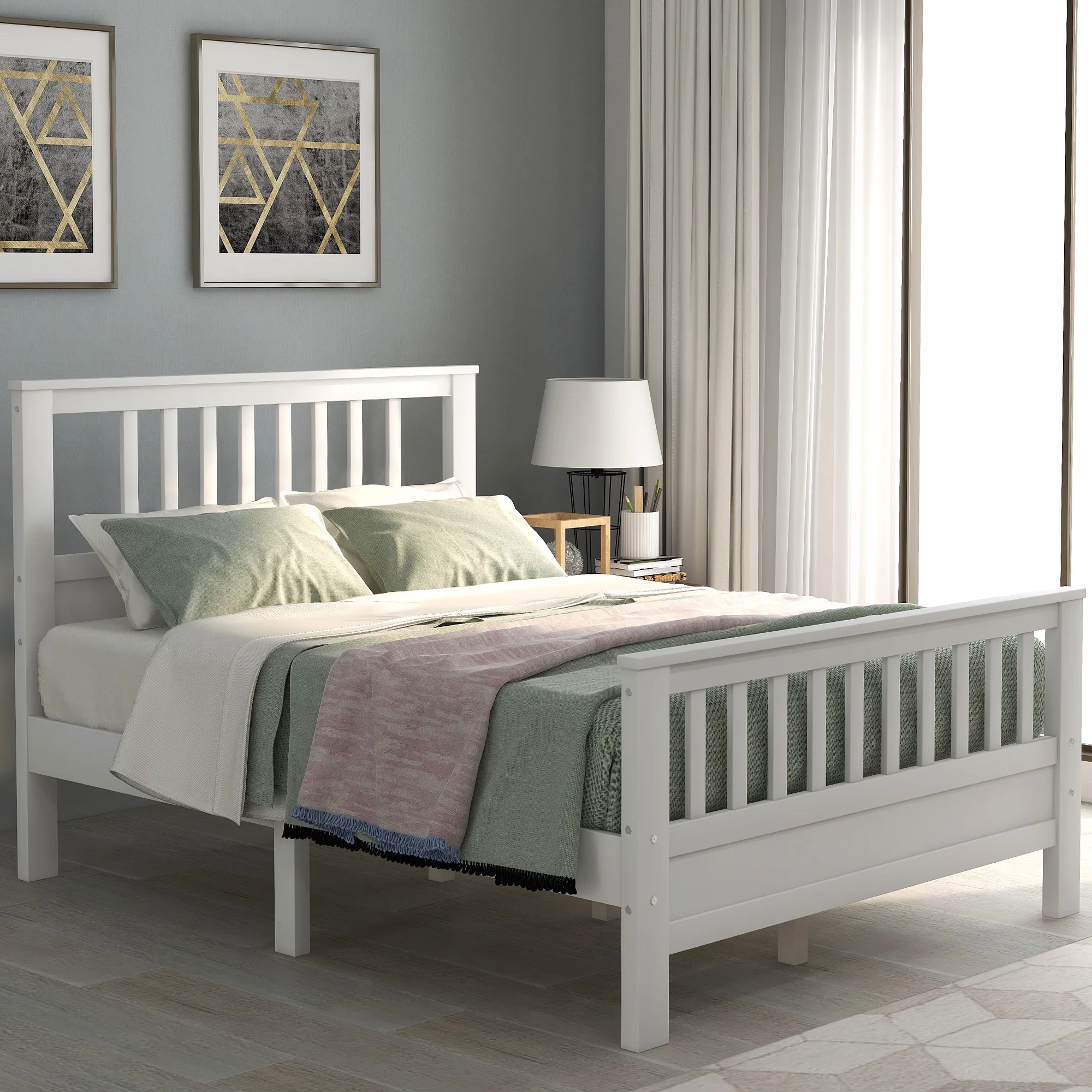 Wood Platform Bed with Headboard and Footboard, Modern Bed Frame with Solid Wood Slat and Support Legs for Bedroom, No Box Spring Need