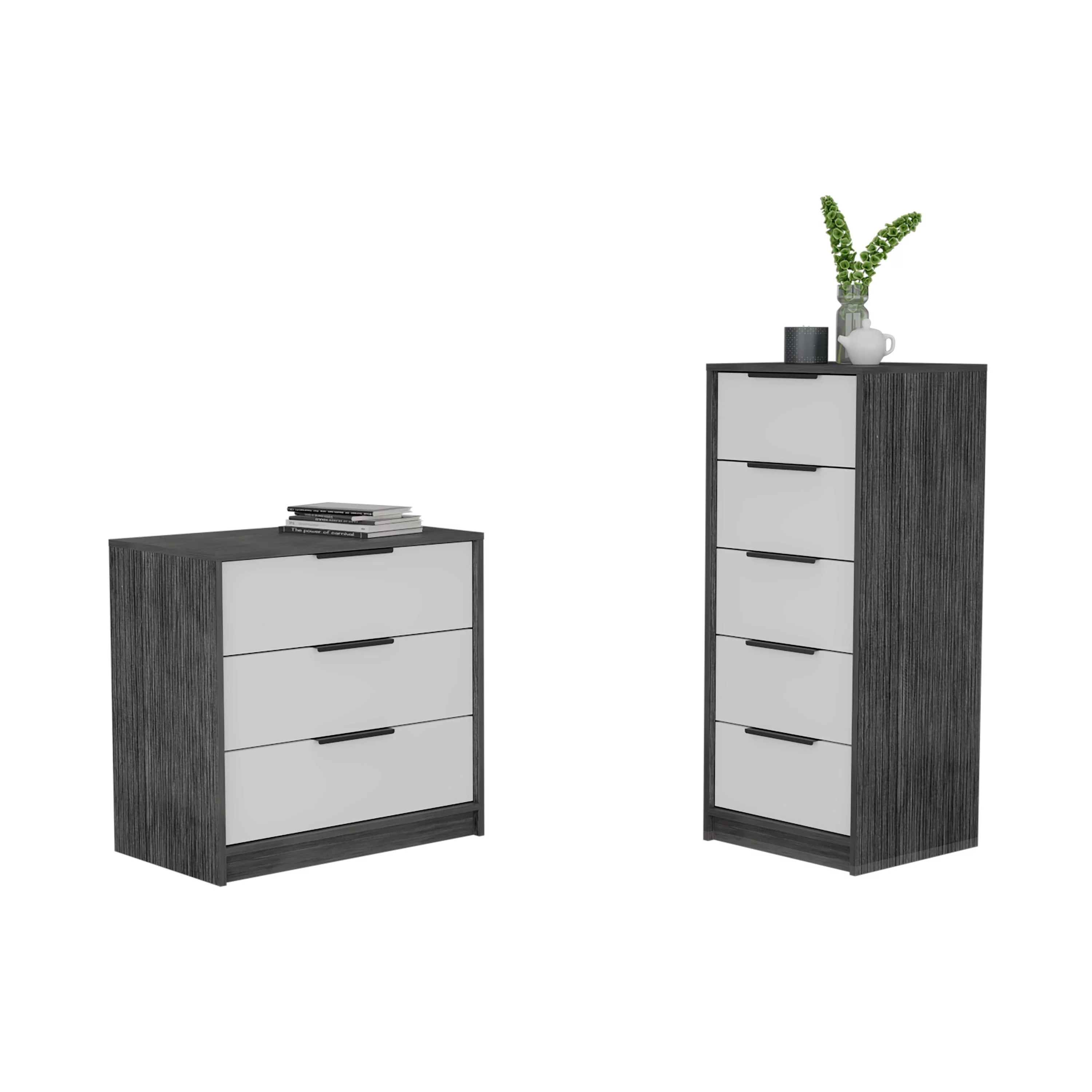 TUHOME Palmer 2-Piece Bedroom Set with Armoire and Drawer Dresser, White/Smokey Oak
