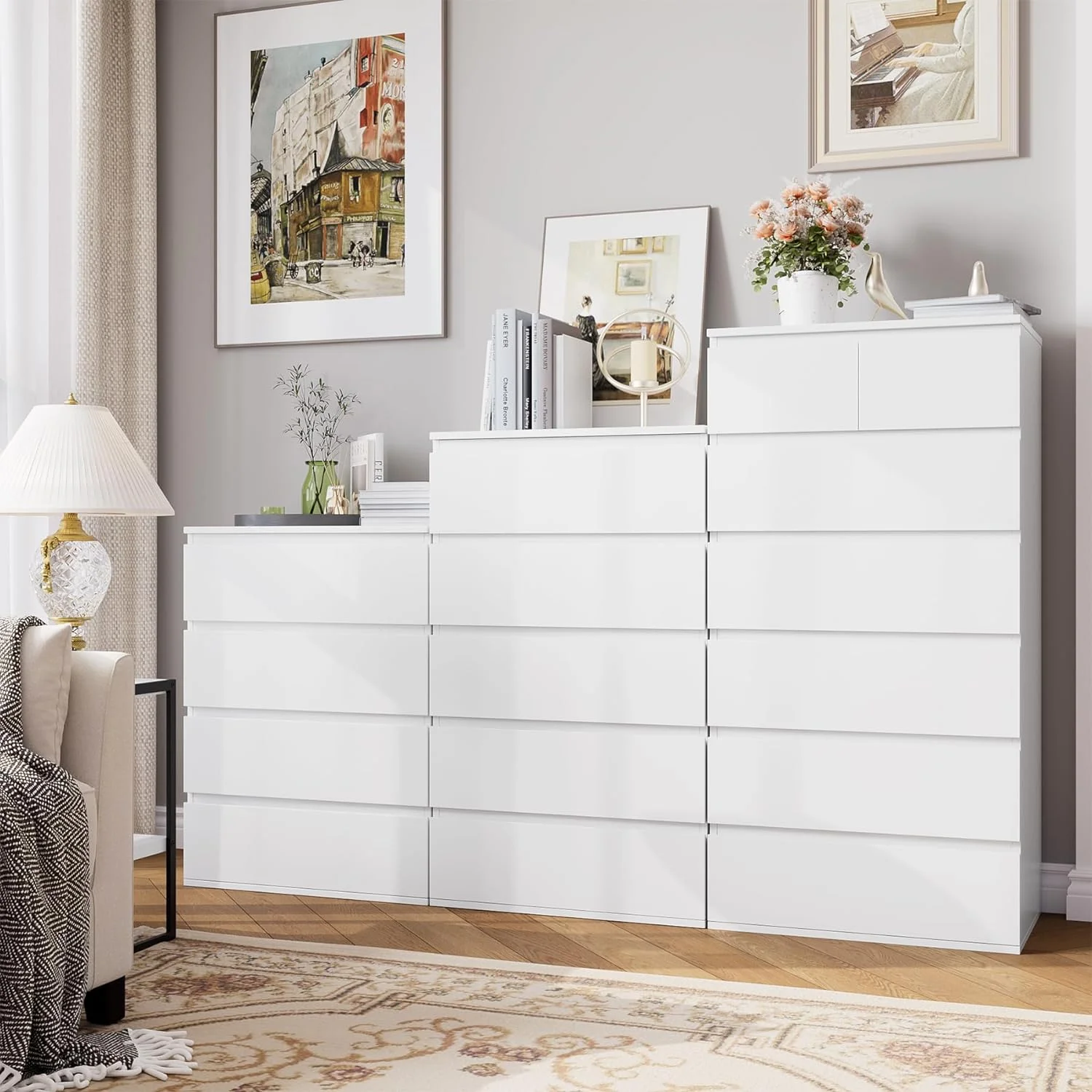 7 Drawer Dresser  White Dresser Tall Dresser  23.6W x 15.7D x 46.7H in White Chest of Drawers with Large  Space for
