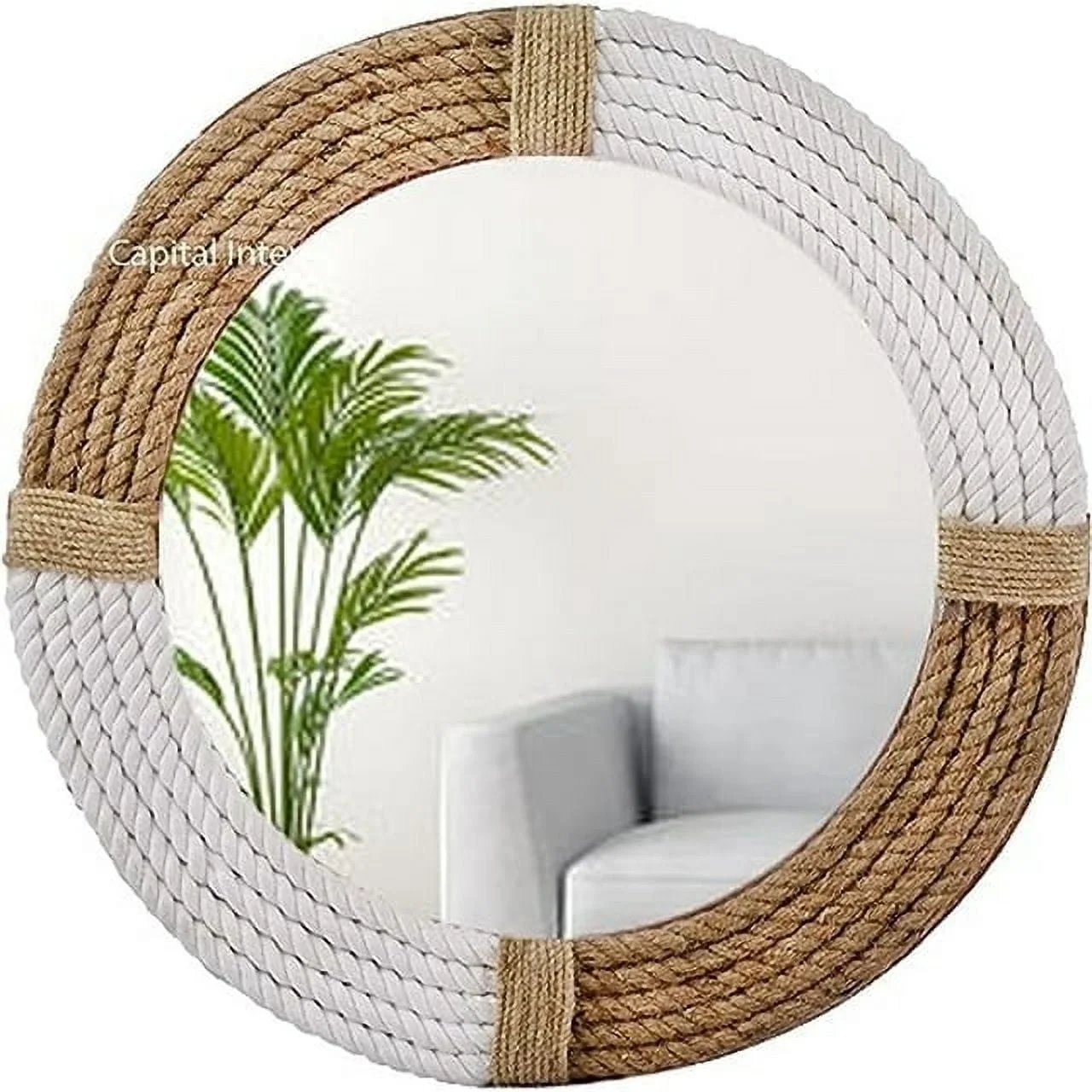 Capital International Nautical Jute Wall Mirror Large Framed Wall Mounted for Bathroom (18 inch)