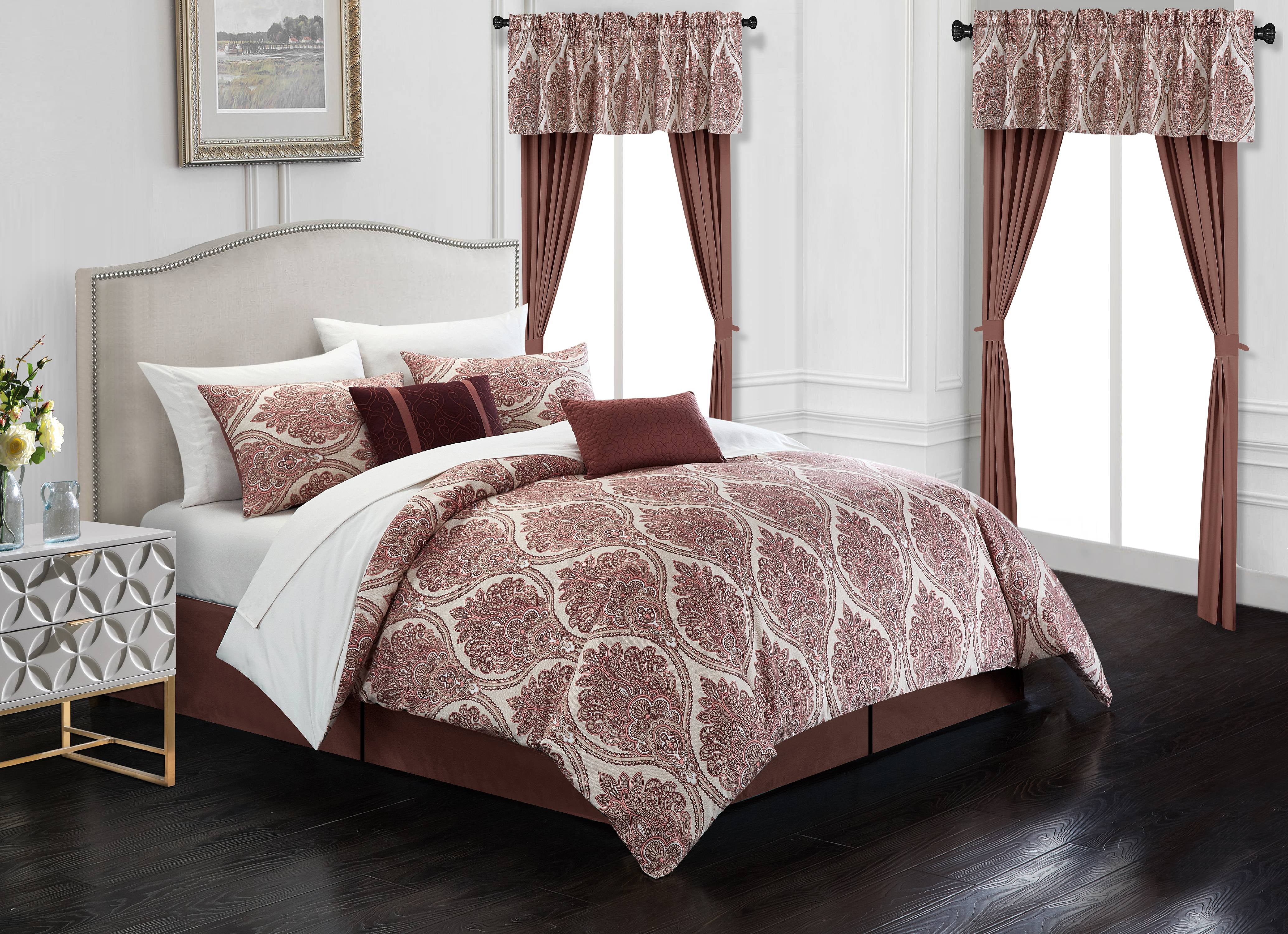 Chic Home Katniss 20-Piece Geometric Comforter Set, Queen, Brick