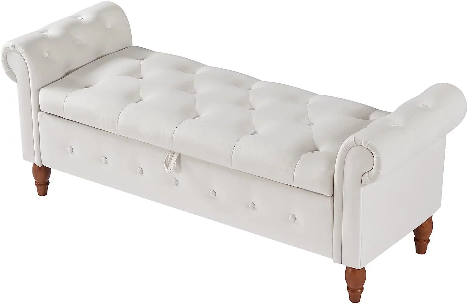 Wattne 63in Ottoman Bench Folding Storage Ottoman Bench Tufted Fabric Entryway Bench with Arms Footstool with Large Storage Foot Rest Seat Rolled Arms Cushioned Ottoman Beige