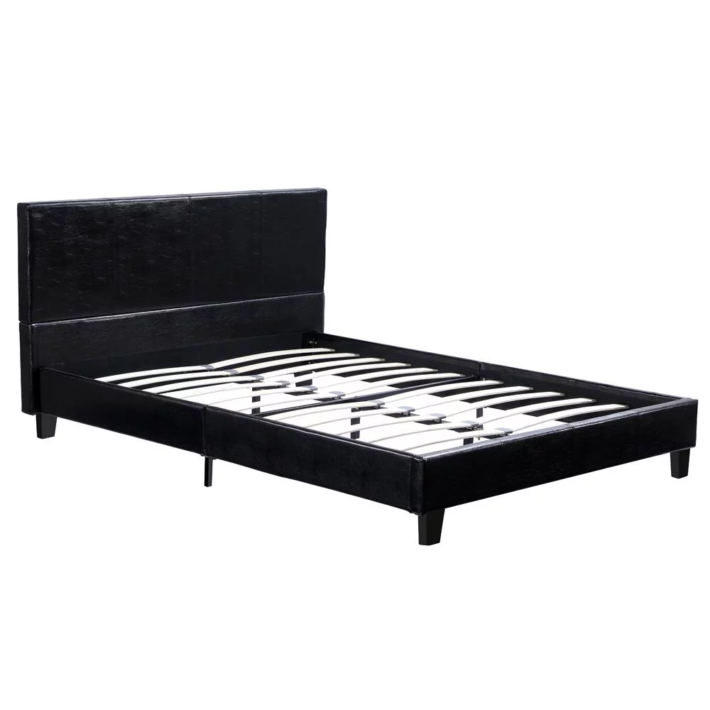 Ktaxon Faux Leather Upholstered Platform Bed/Easy Assembly/Strong Wood Slat Support/Black,Twin